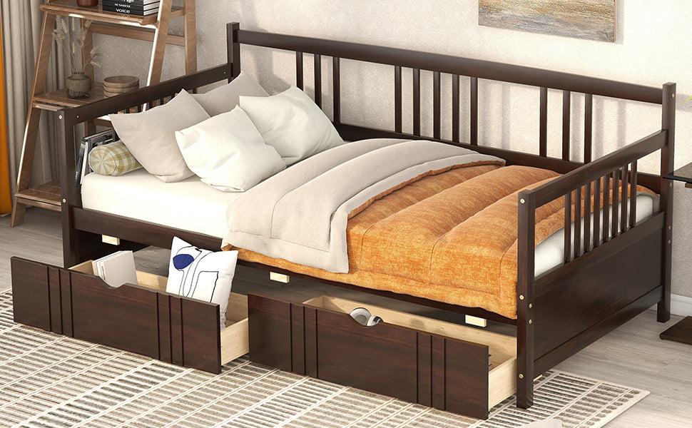 Twin Size Daybed Wood Bed with Two Drawers,Espresso