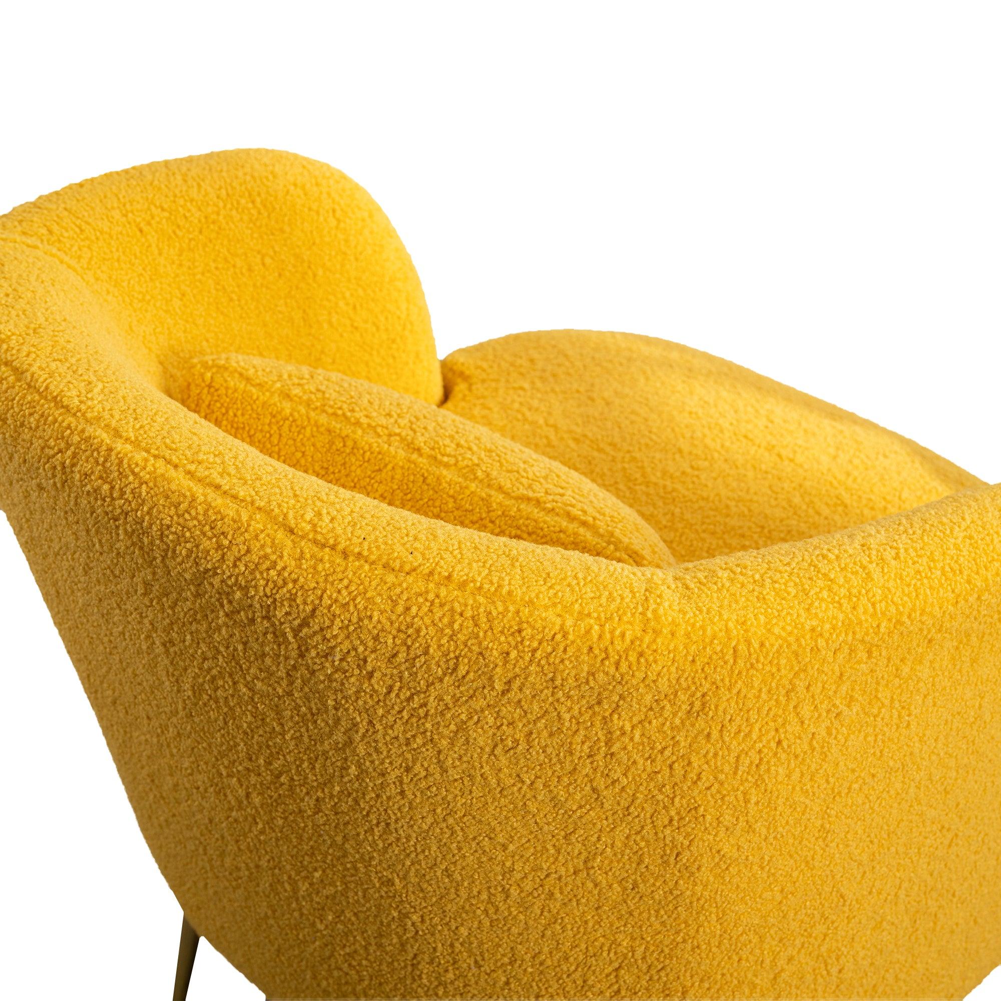 30.32"W Accent Chair Upholstered Curved Backrest Reading Chair Single Sofa Leisure Club Chair with Golden Adjustable Legs For Living Room Bedroom Dorm Room (Mustard Boucle)