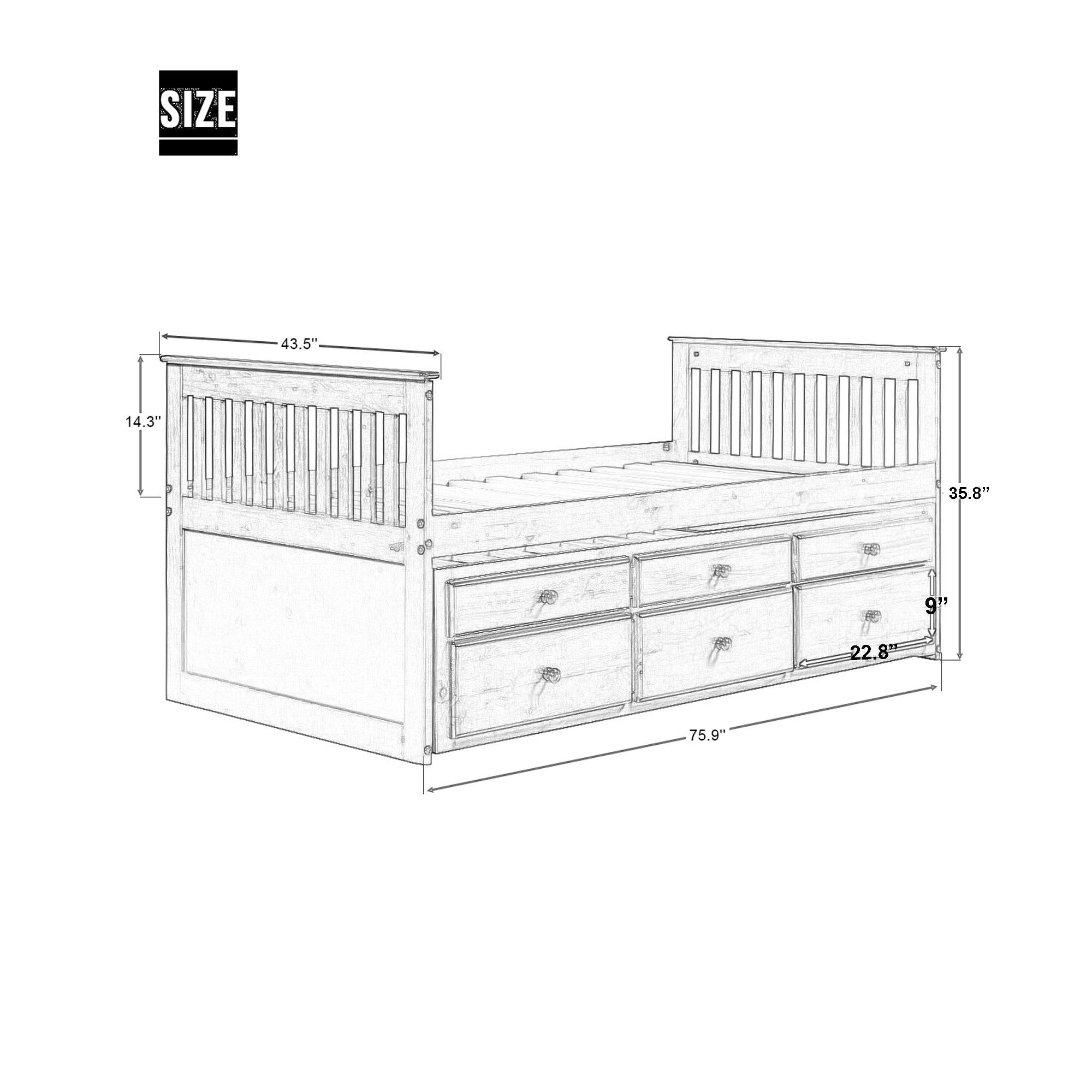 Captain's Bed Twin Daybed with Trundle Bed andStorage Drawers, White