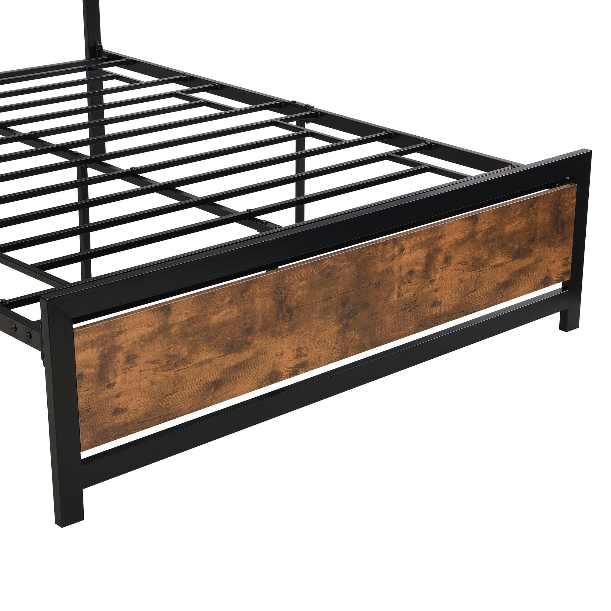 Metal and Wood Bed Frame with Headboard and Footboard ,Queen Size Platform Bed ,No Box Spring Needed, Easy to Assemble(Black)