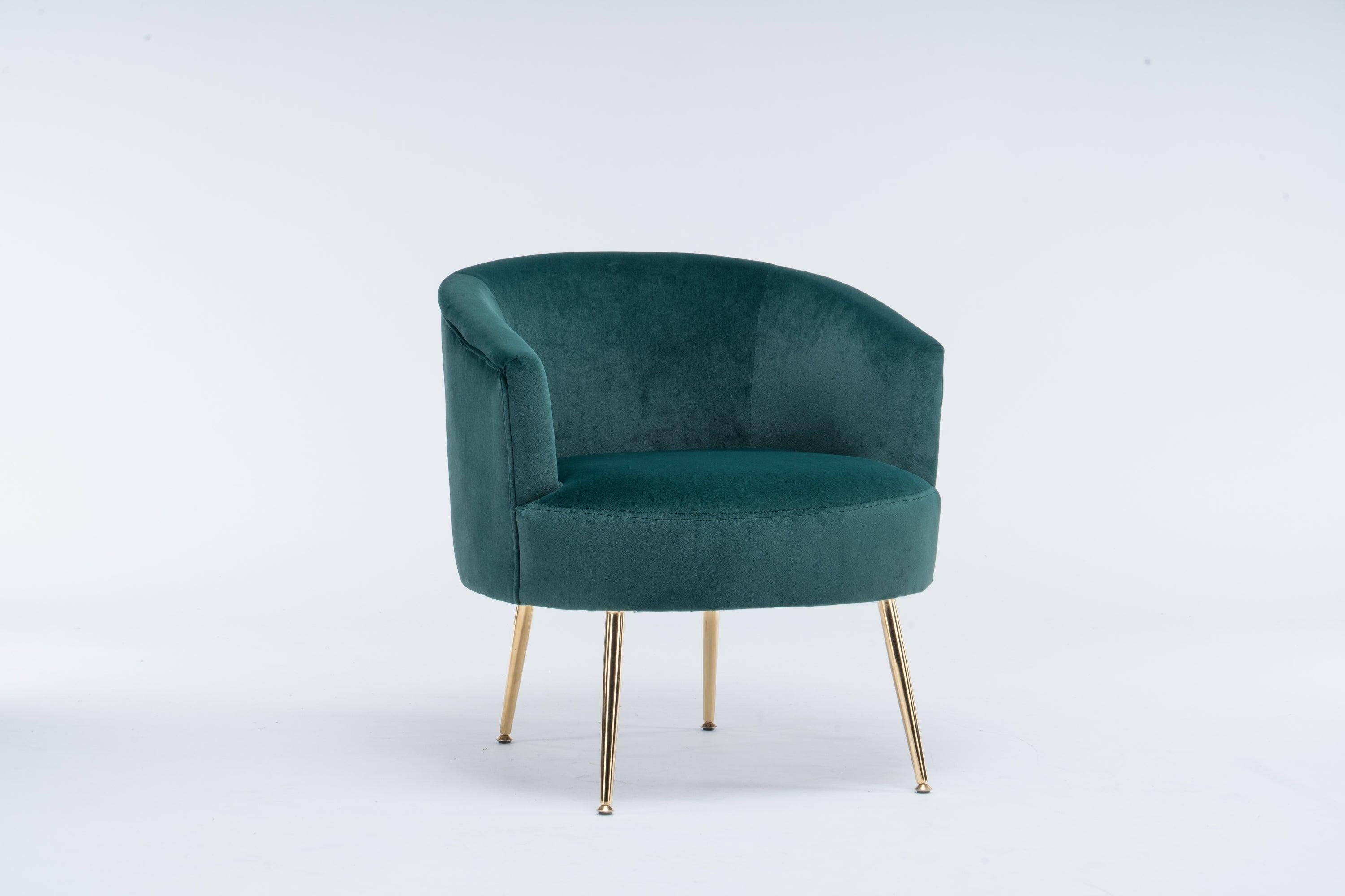 Velvet Accent Armchair Tub Barrel Chair With Gold Metal Legs,Dark Green