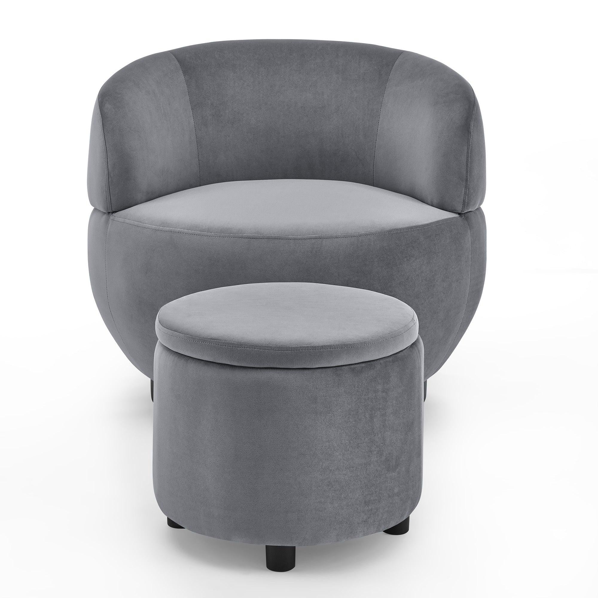 Swviel Barrel Chair with Black Stainless Steel Base, withStorage Ottoman, Velvet, Grey