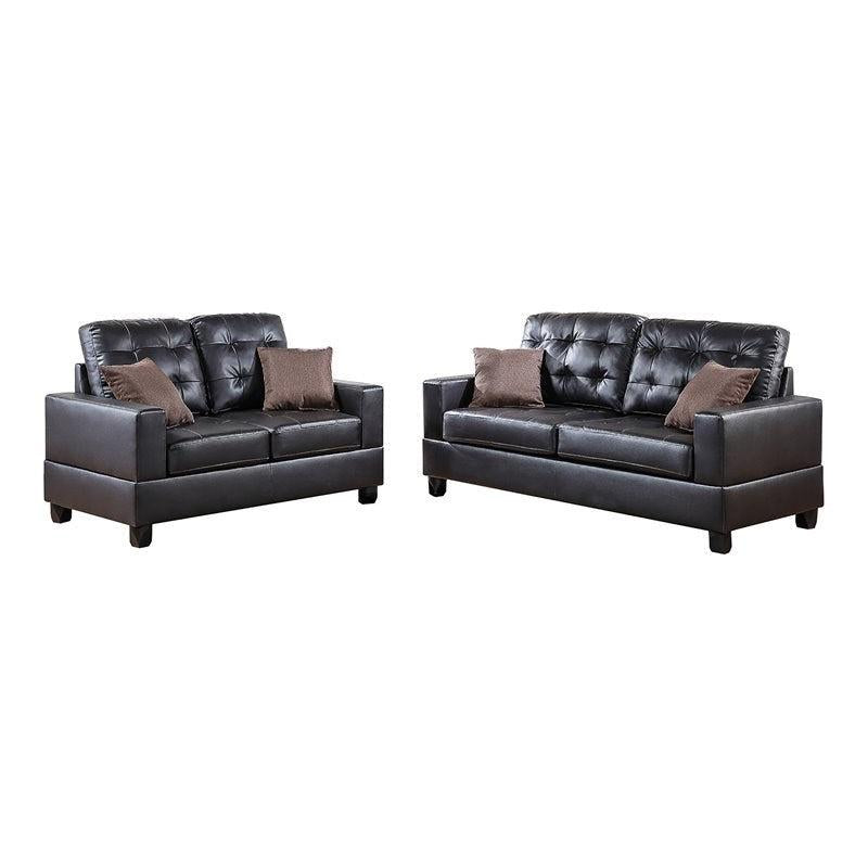 Living Room Furniture 2pc Sofa Set Espresso Faux Leather Tufted Sofa Loveseat w Pillows Cushion Couch