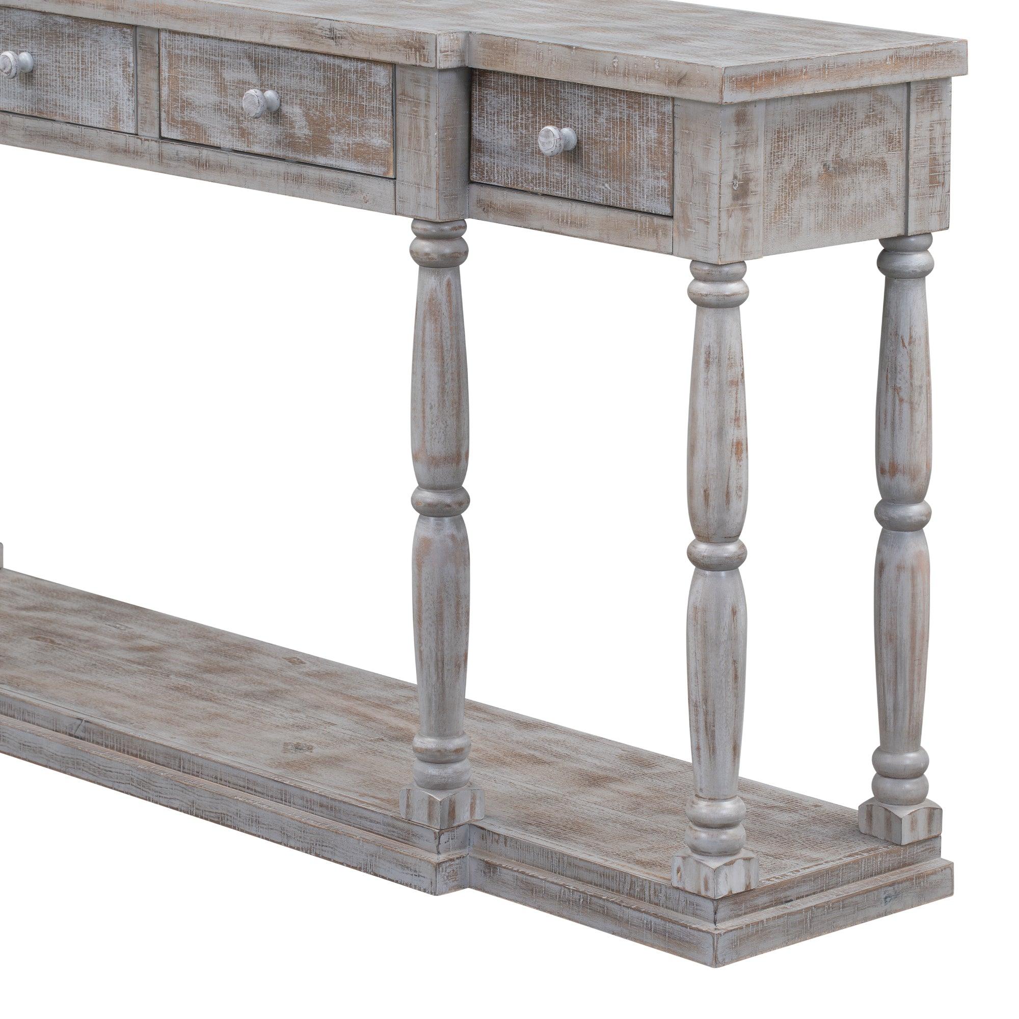 Retro Senior Console Table for Hallway Living Room Bedroom with 4 Front FacingStorage Drawers and 1 Shelf