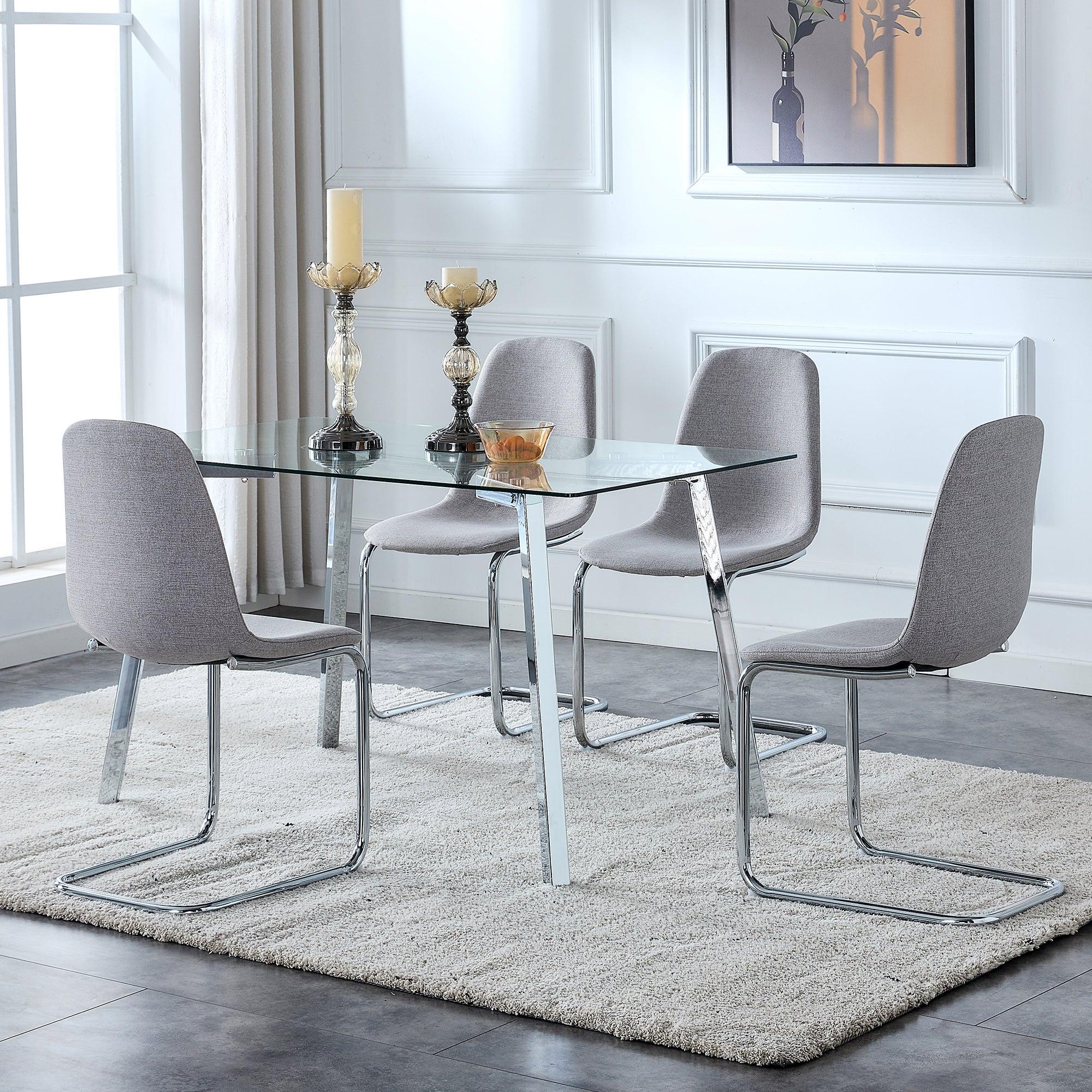 Dining Chairs Set of 4,Spoon shapeModern Style Dining Kitchen Room Upholstered Side Chairs， Accent Chairs with Soft Linen Fabric Cover Cushion Seat and plating Metal Legs Light Grey office chair