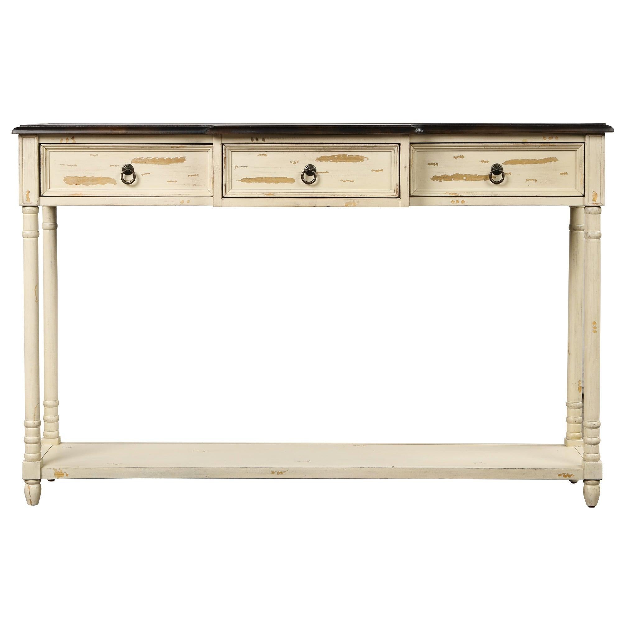 Console Table Sofa Table with Drawers for Entryway with Projecting Drawers and Long Shelf (Beige)