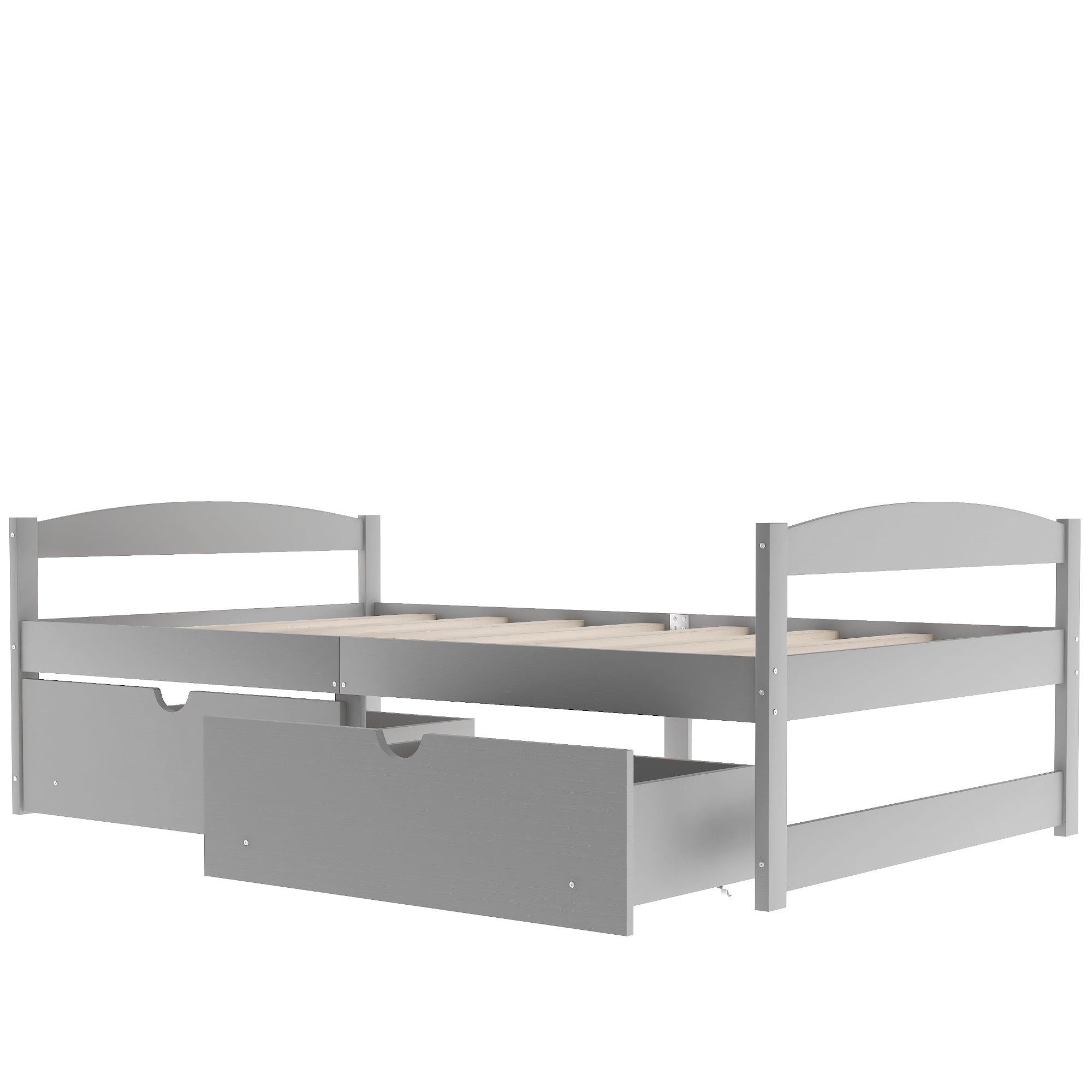 Twin size platform bed, with two drawers, gray