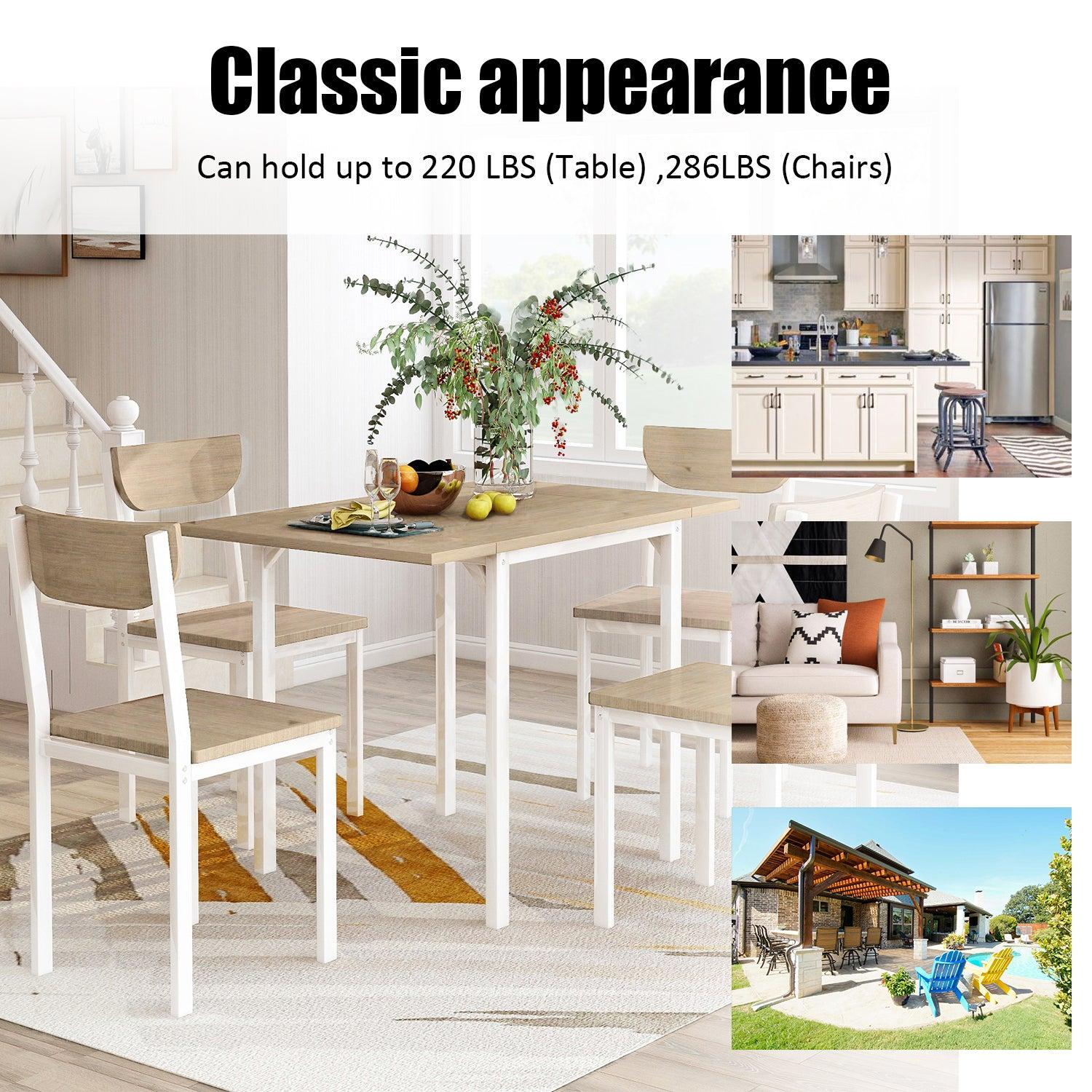 5-pieceModern Metal Dining Set with 1 Drop Leaf Dining Table and 4 chairs Home Kitchen Furniture Dinette Set (Oak Finish)