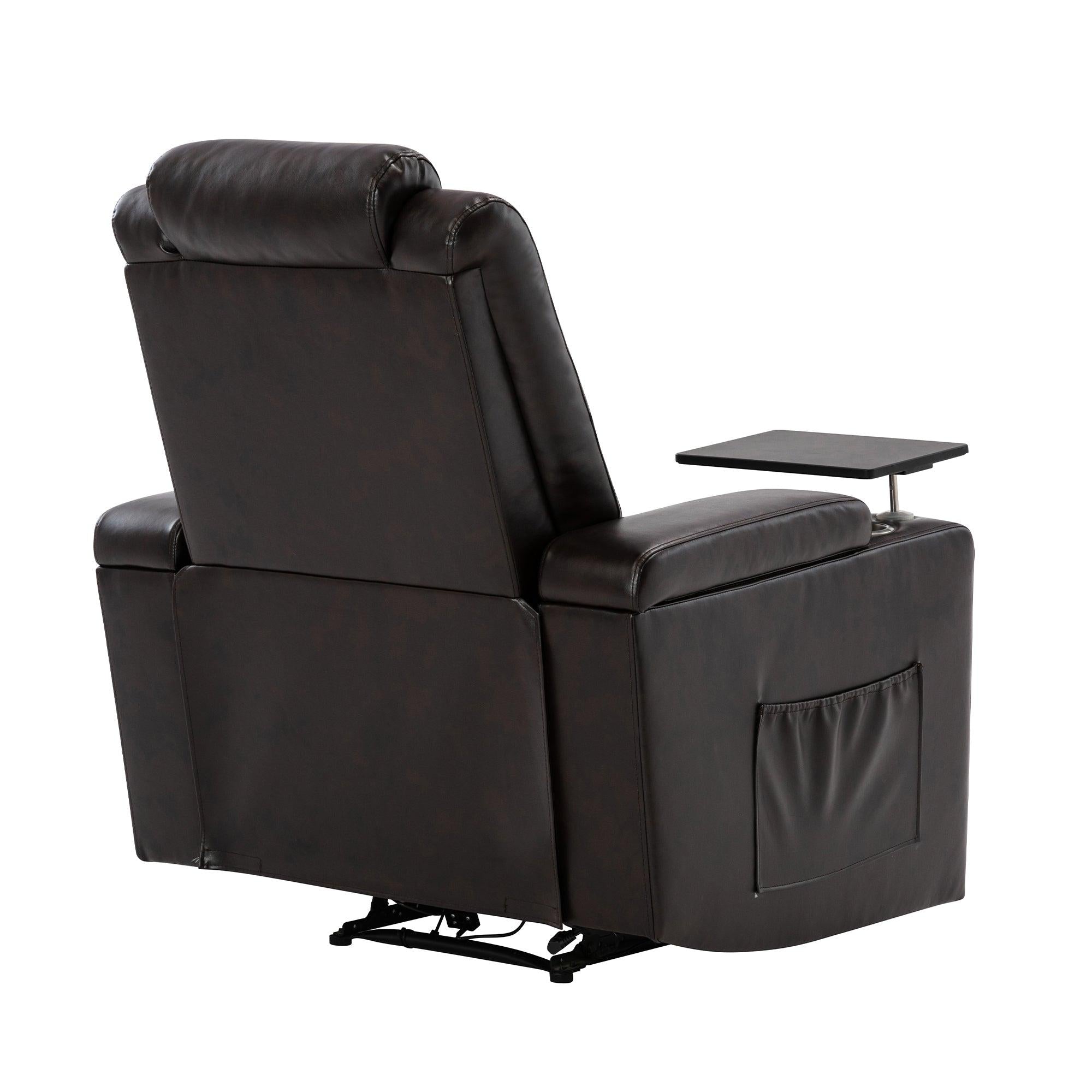 Motion Recliner with USB Charging Port and Hidden ArmStorage, Home Theater Seating with 2 Convenient Cup Holders Design and 360° Swivel Tray Table