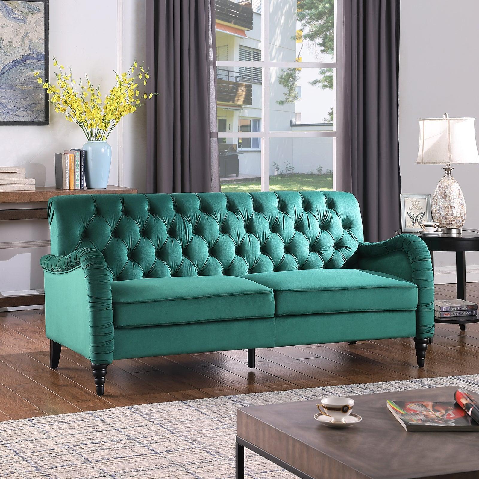 2229,DARK GREEN  Chesterfield;3 seater ,modern sofa