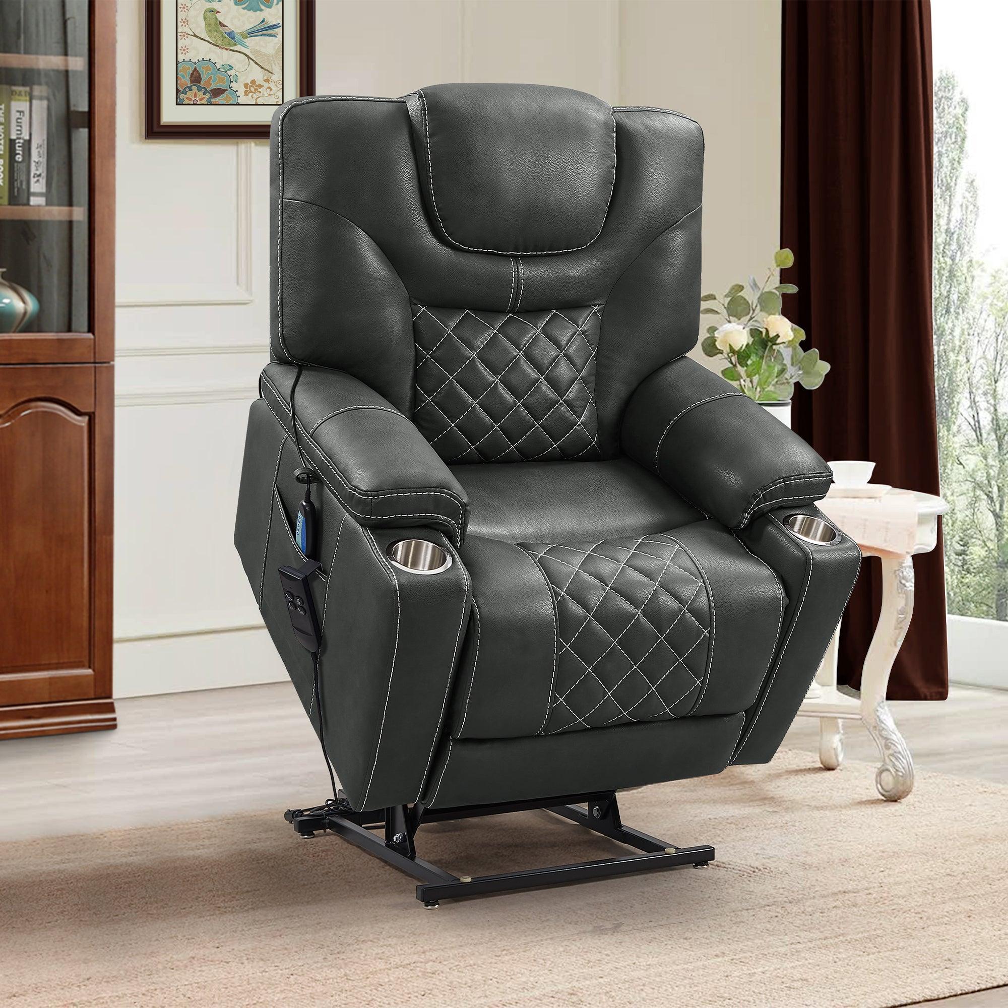 Electric Power Lift Recliner Chair  with 2 Motors Massage and Heat for Elderly, 3 Positions, 2 Side Pockets, Cup Holders, USB Charge Ports, 180 degrees Power Reclining Chair