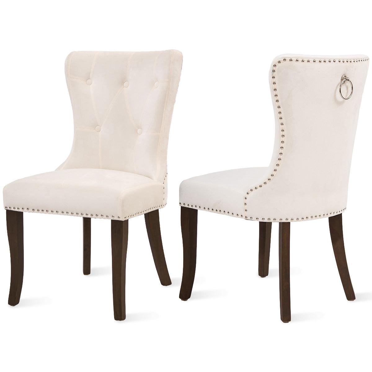 Dining Chair Tufted Armless Chair Upholstered Accent Chair,Set of 2 (Cream)