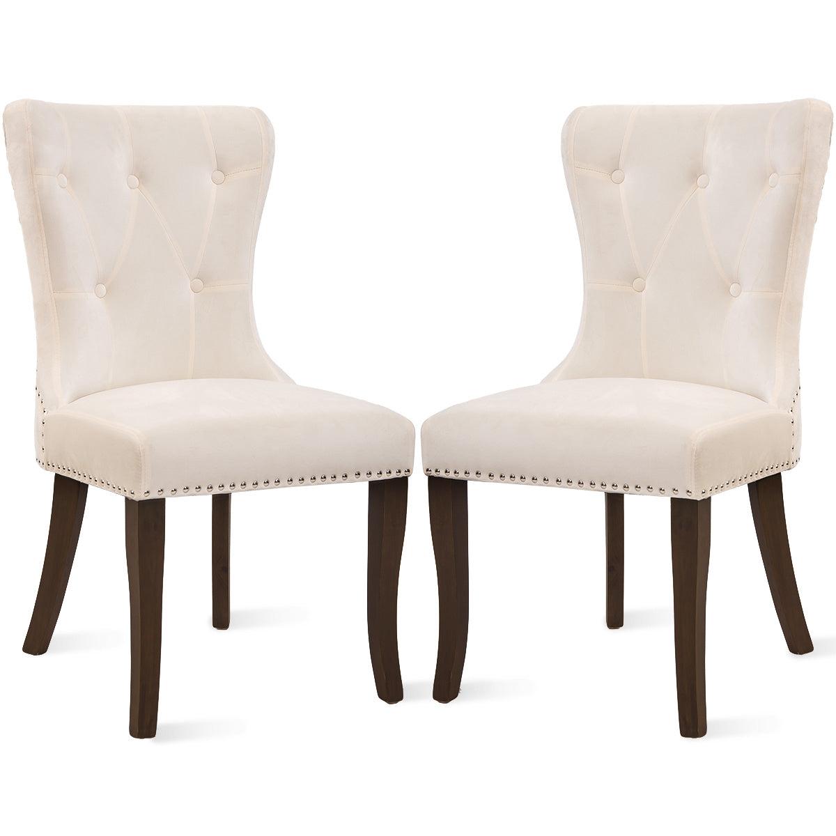 Dining Chair Tufted Armless Chair Upholstered Accent Chair,Set of 2 (Cream)