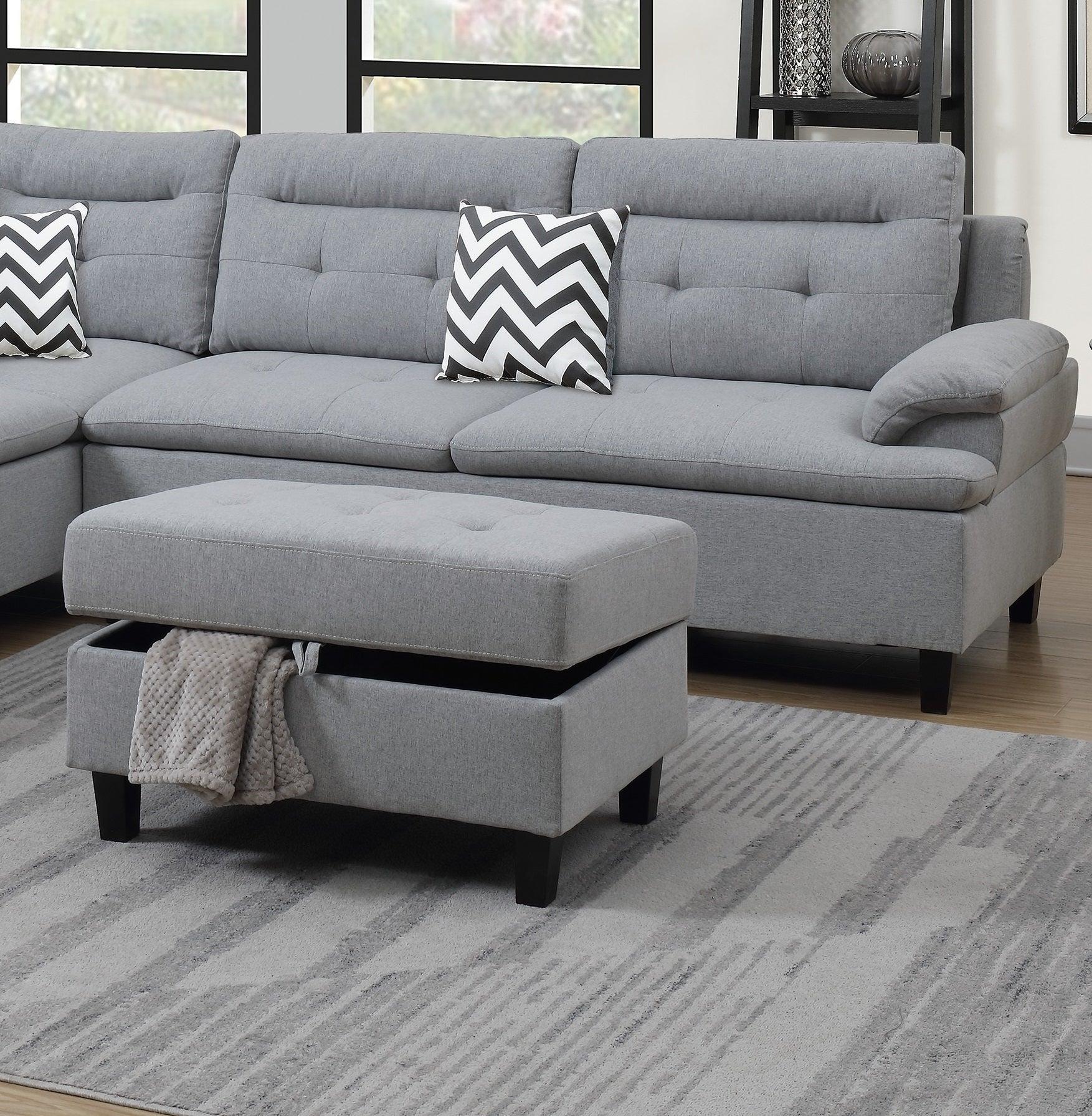 Living Room Furniture Grey Cushion Sectional w Ottoman Linen Like Fabric Sofa Chaise