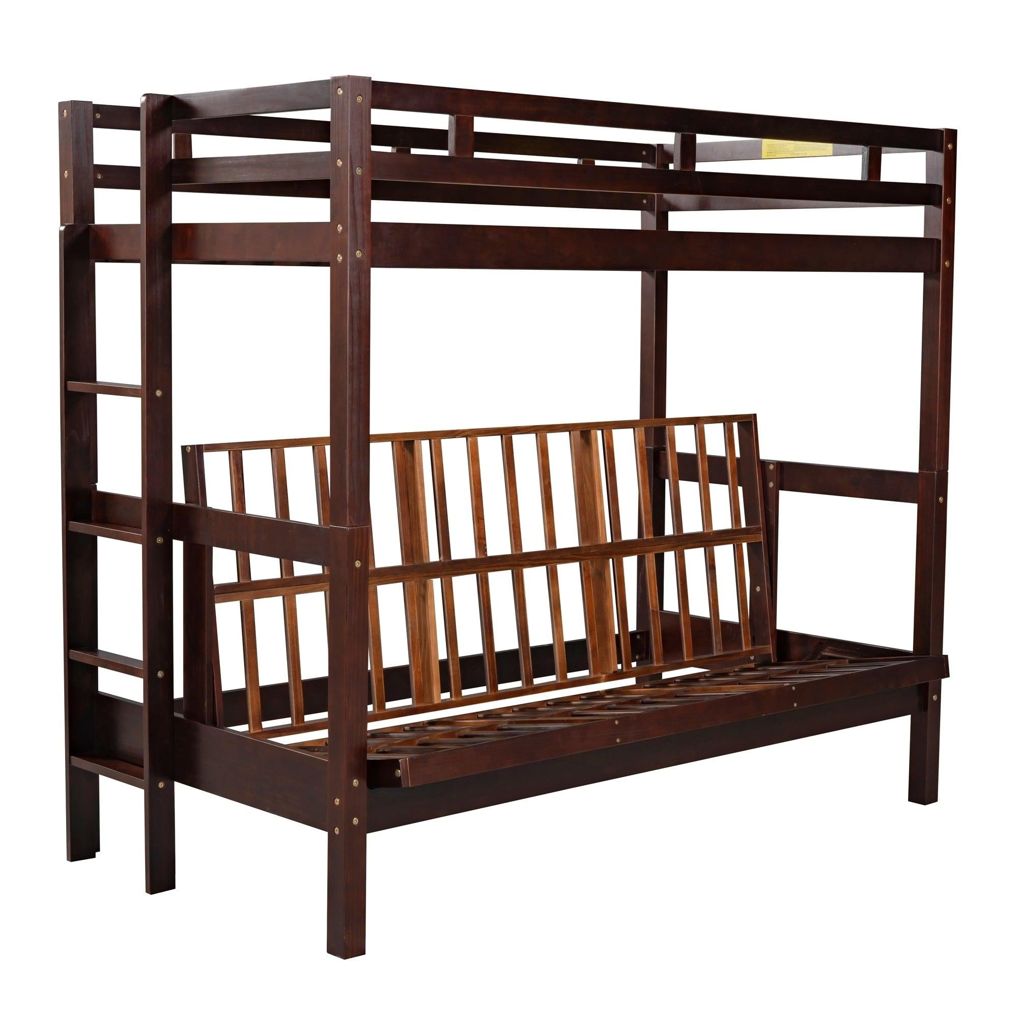 Twin over Full Bunk Bed,Down Bed can be Converted into Daybed,Espresso