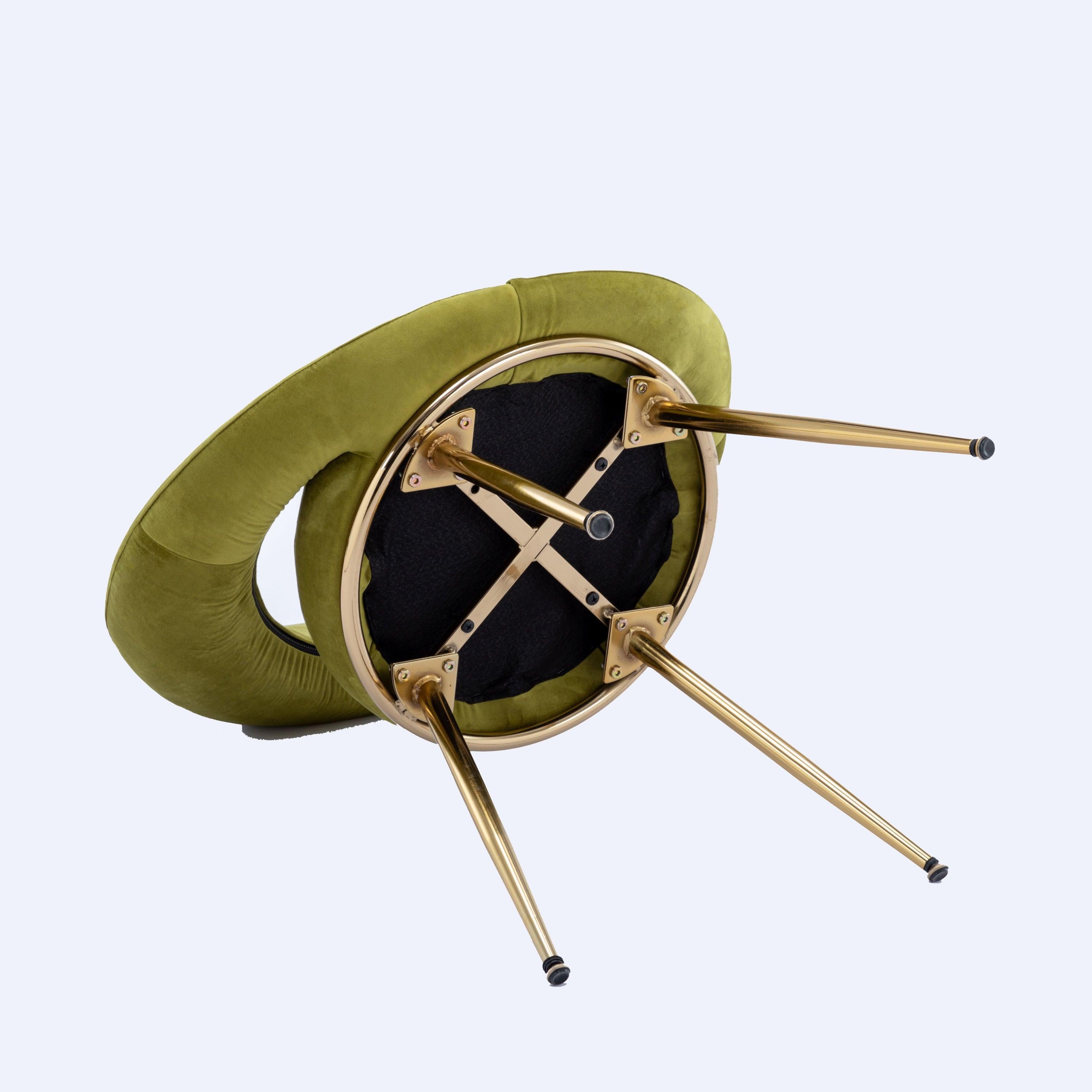 Olive Green VelvetModern accent/Conversation Lounge Chair With  Gold Plated Legs, unique appearance，Suitable For Office, Lounge, Living Room