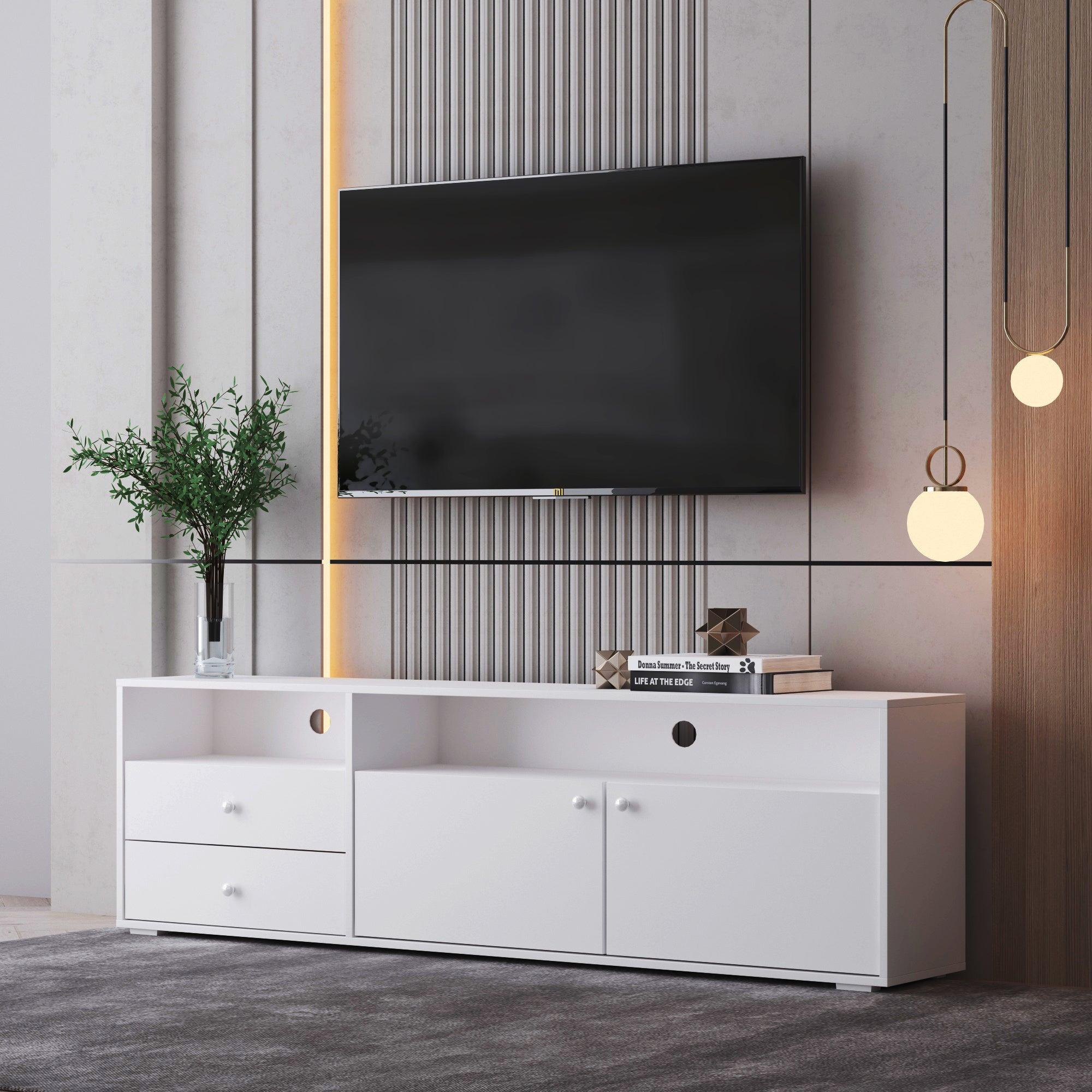 62.99 inchModern style multi-storage space white slide rail TV cabinet