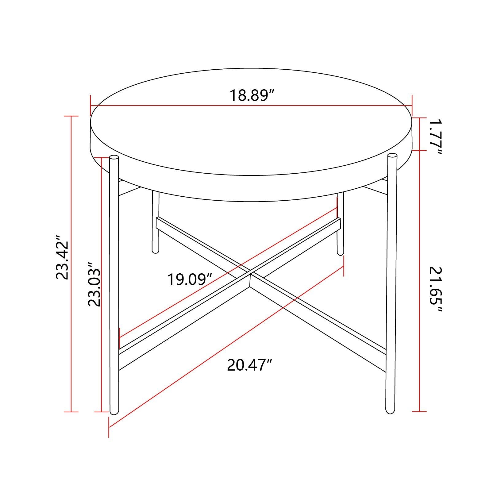 Modern  Thread Design Round Coffee Table ,  MDF  Table Top with Cross Legs Metal Base(Two-piece Set)