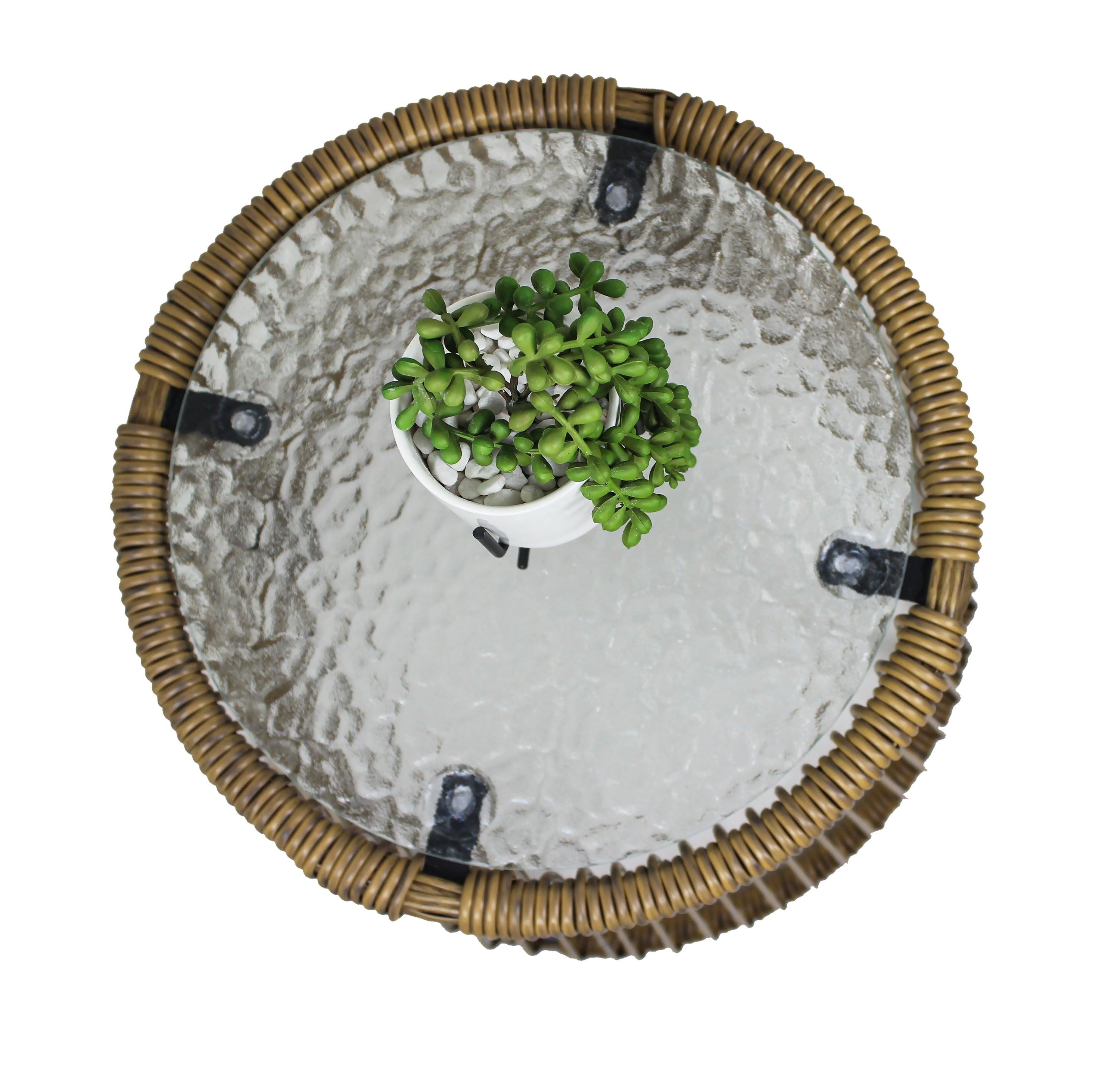 6PCS Outdoor Patio Balcony Natural Color Wicker Sofa Chair Set with Beige Cushion,Round Tempered Glass Table and Furniture Cover