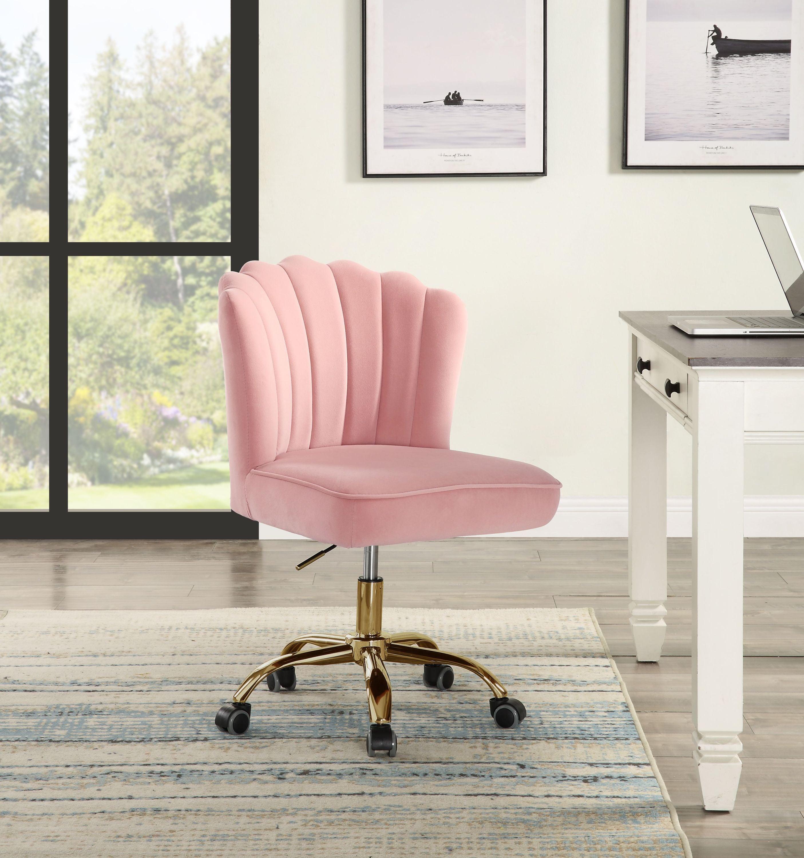 ACME Moyle Office Chair in Rose Quartz Velvet & Gold Finish OF00116 image