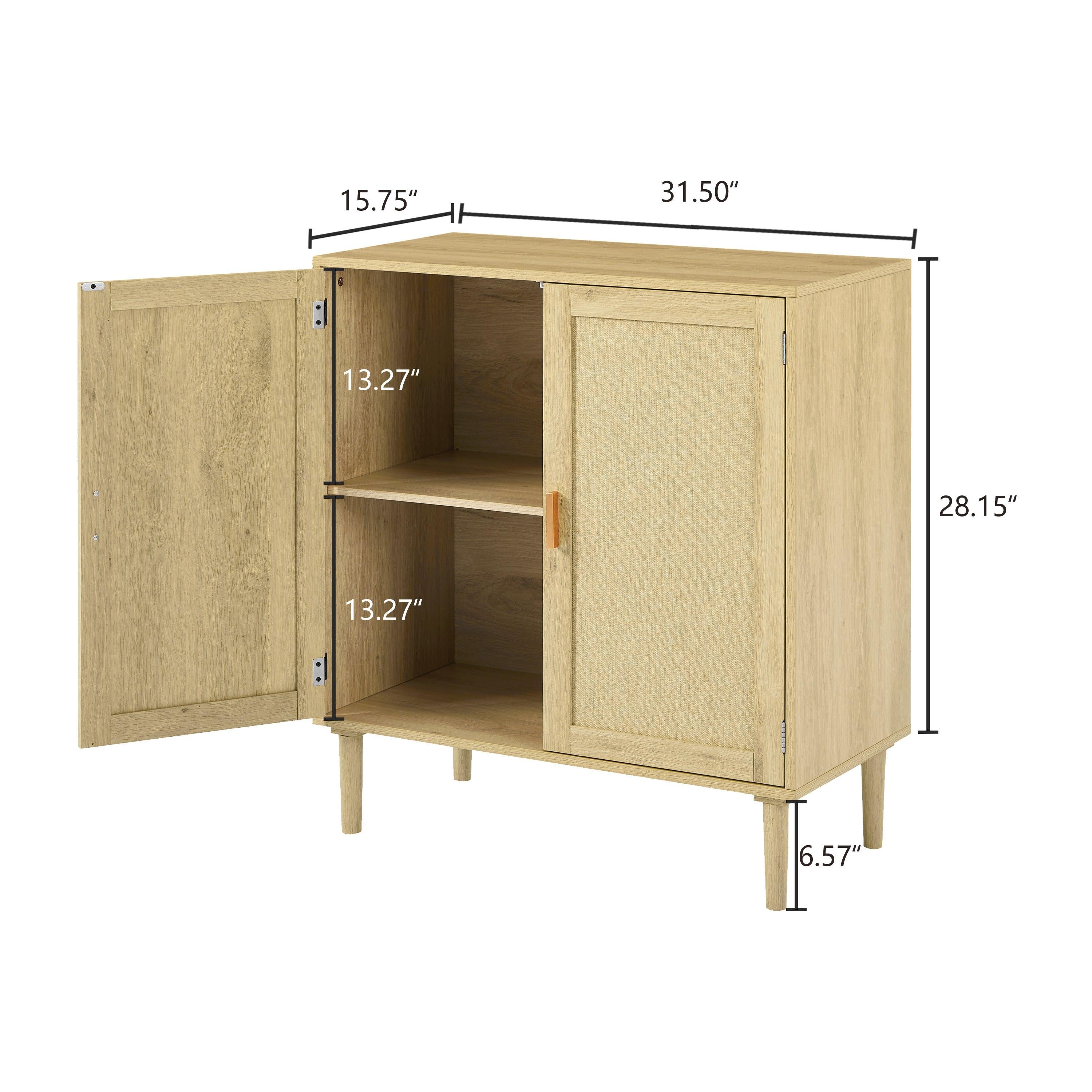 Mid-Century 2-Door Accent Chest, WoodStorage Cabinet with Shelf and Fabric Covered Panels（Natural，31.5''w x 15.8''d x 34.6"h）.