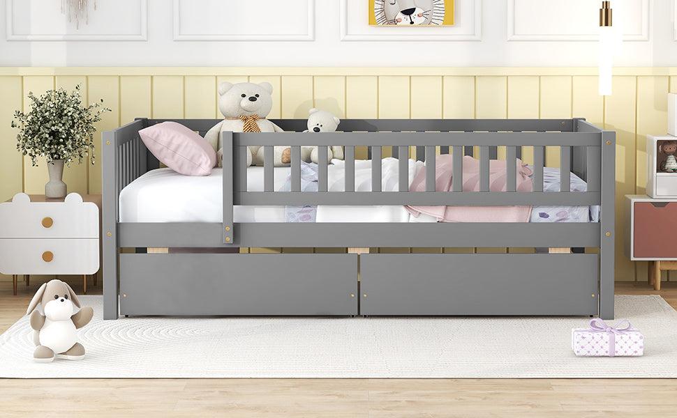 Twin Size Daybed Wood Bed with Two Drawers, Gray