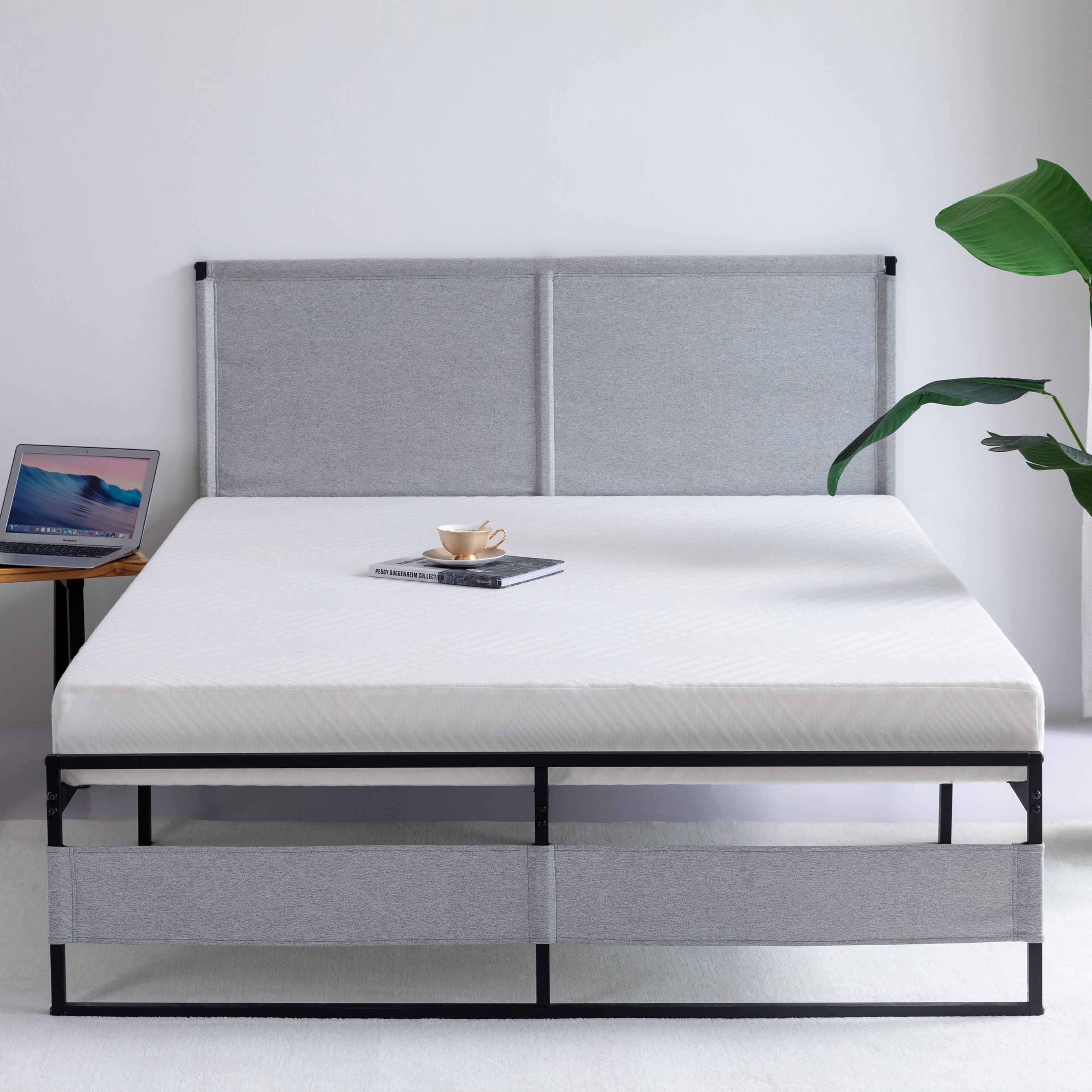 V4 Metal Bed Frame 14 Inch Queen Size with Headboard and Footboard, Mattress Platform with 12 InchStorage Space