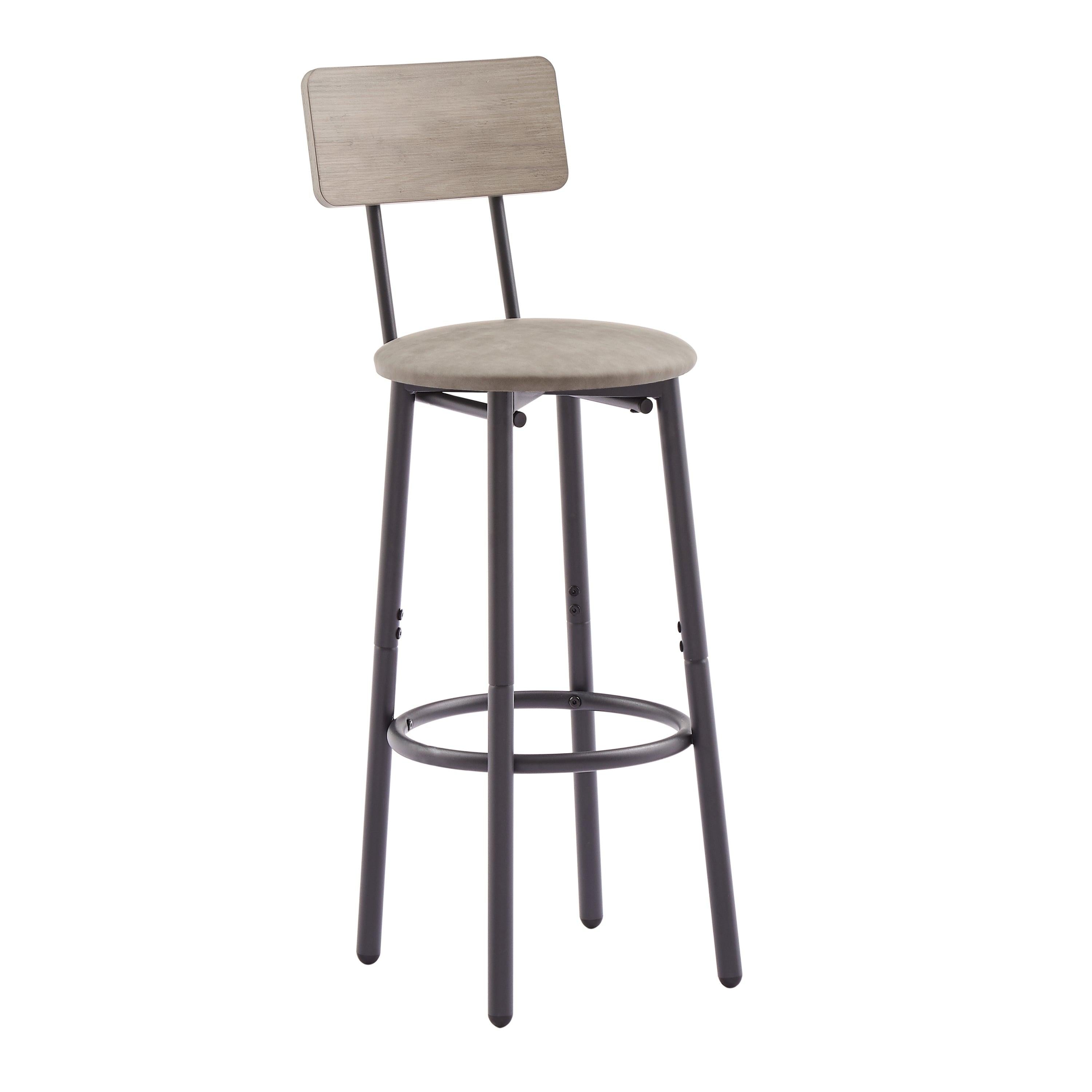 Bar Table Set with 2 Bar stools PU Soft seat with backrest (Grey,43.31’’L*15.75’’W*35.43’H)