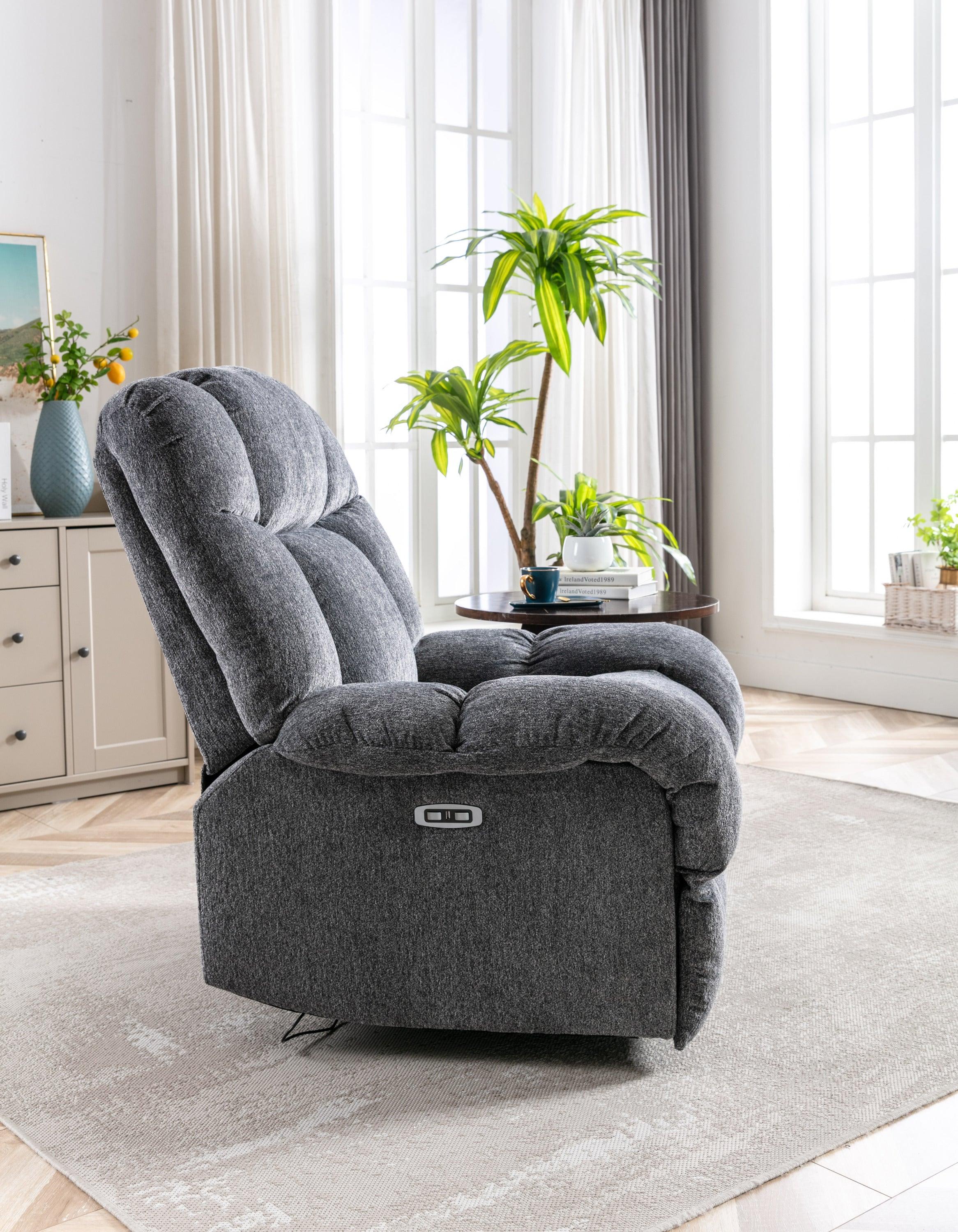 Electric Power Recliner Chairs with USB Charge Port, Electric Reclining Recliner with Upholstered Seat, Overstuffed Reclining Sofa Recliner for Living Room Bedroom (Dark Grey)