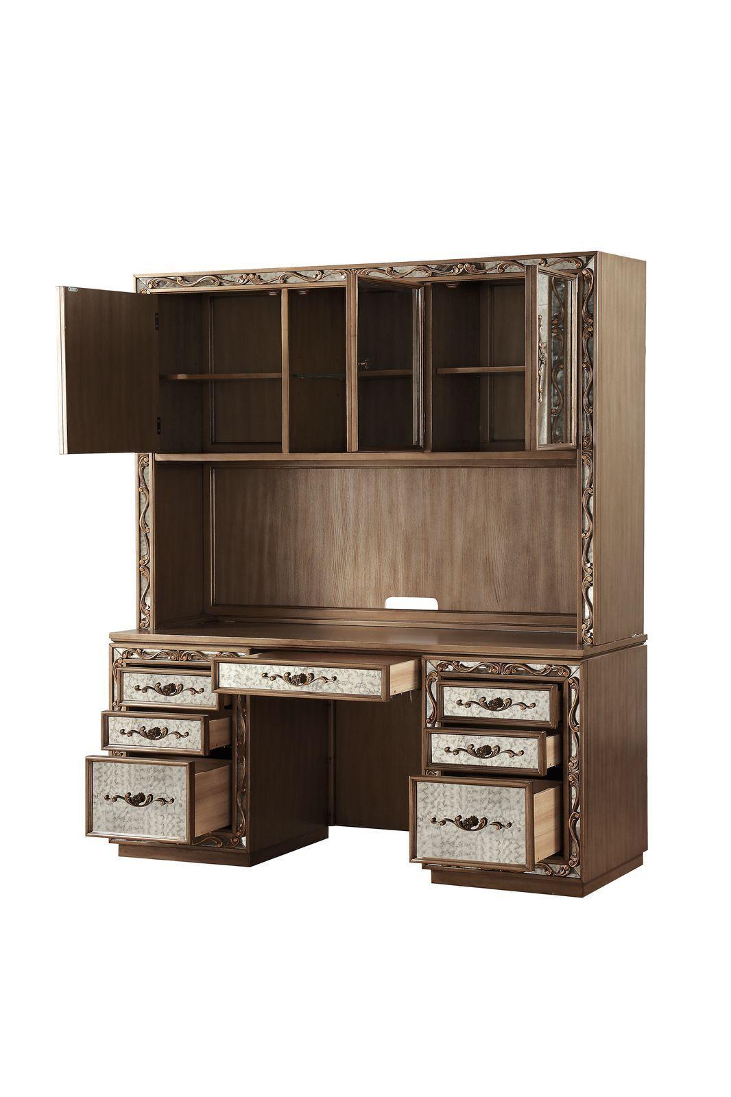 ACME Orianne Computer Desk & Hutch in Antique Gold 93790