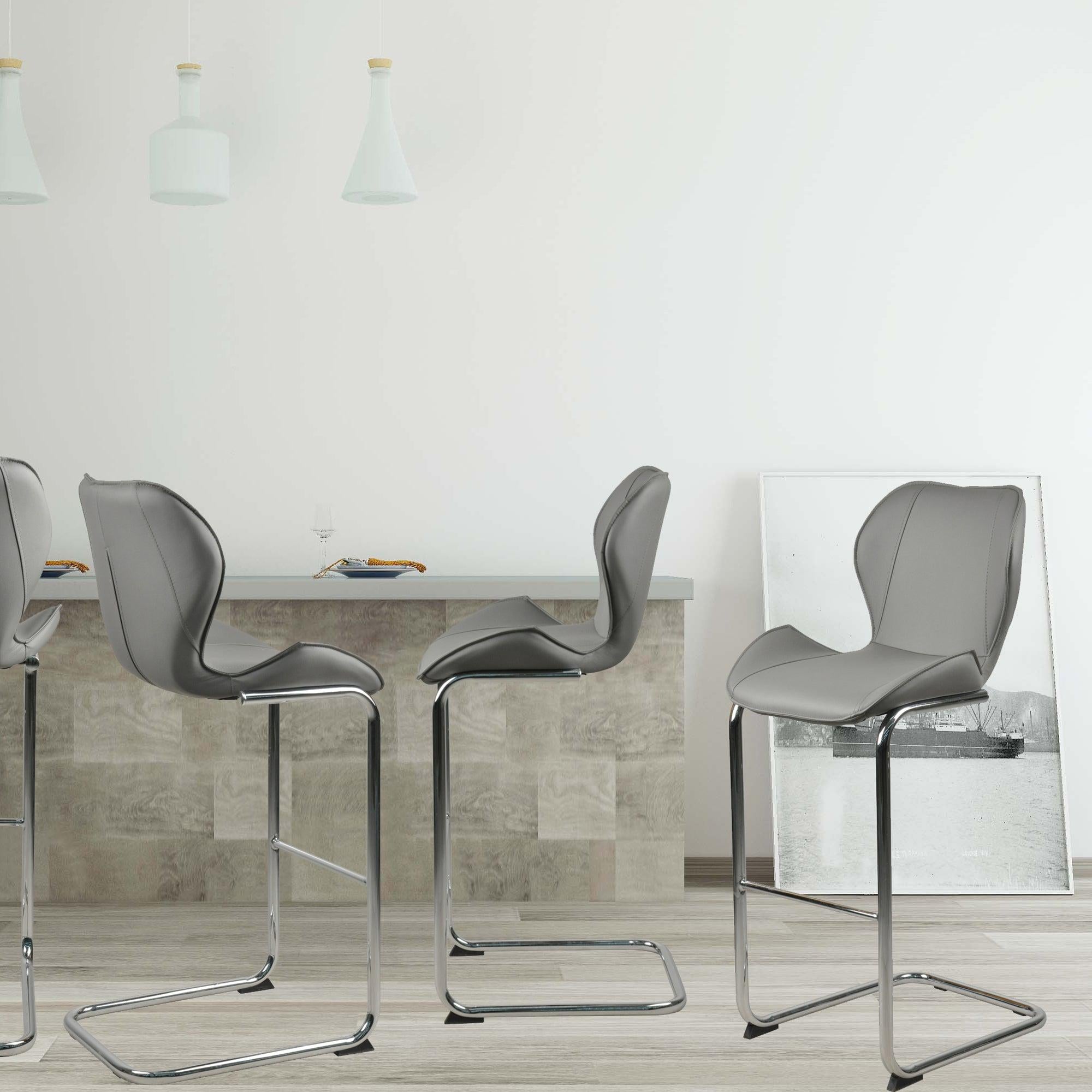 Bar chairModern design for dining and kitchen barstool with metal legs set of 4 (Grey)