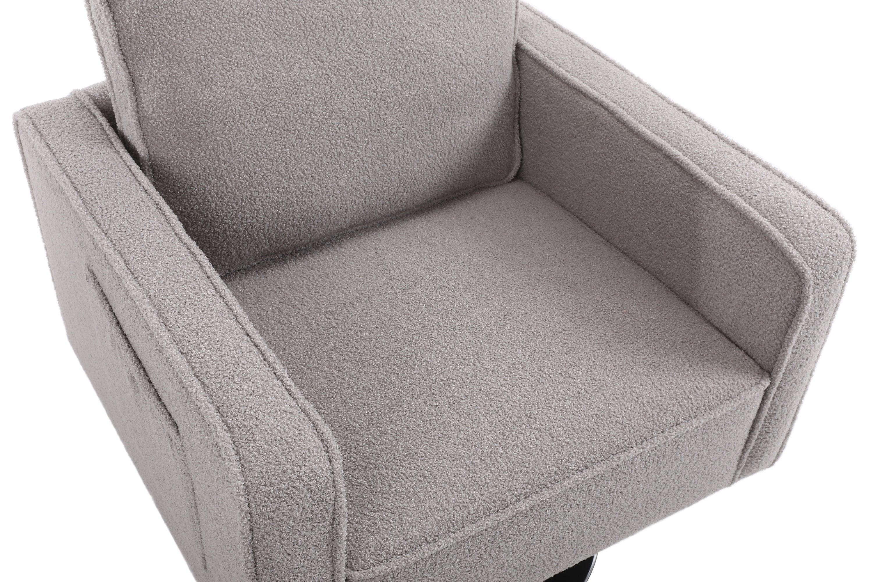 Modern Teddy Fabric Swivel Accent Chair ，Comfy Armchair with 360 Degree Swiveling for Living Room, Bedroom, Reading Room, Home Office (Grey)