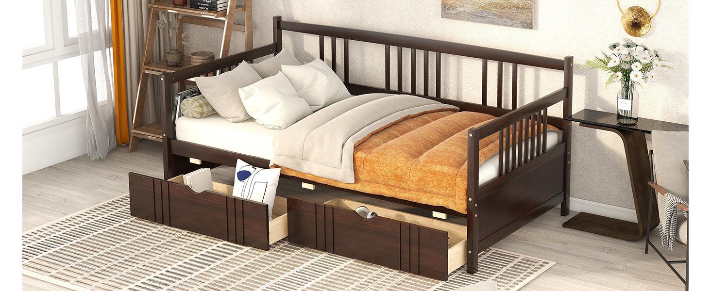 Twin Size Daybed Wood Bed with Two Drawers,Espresso