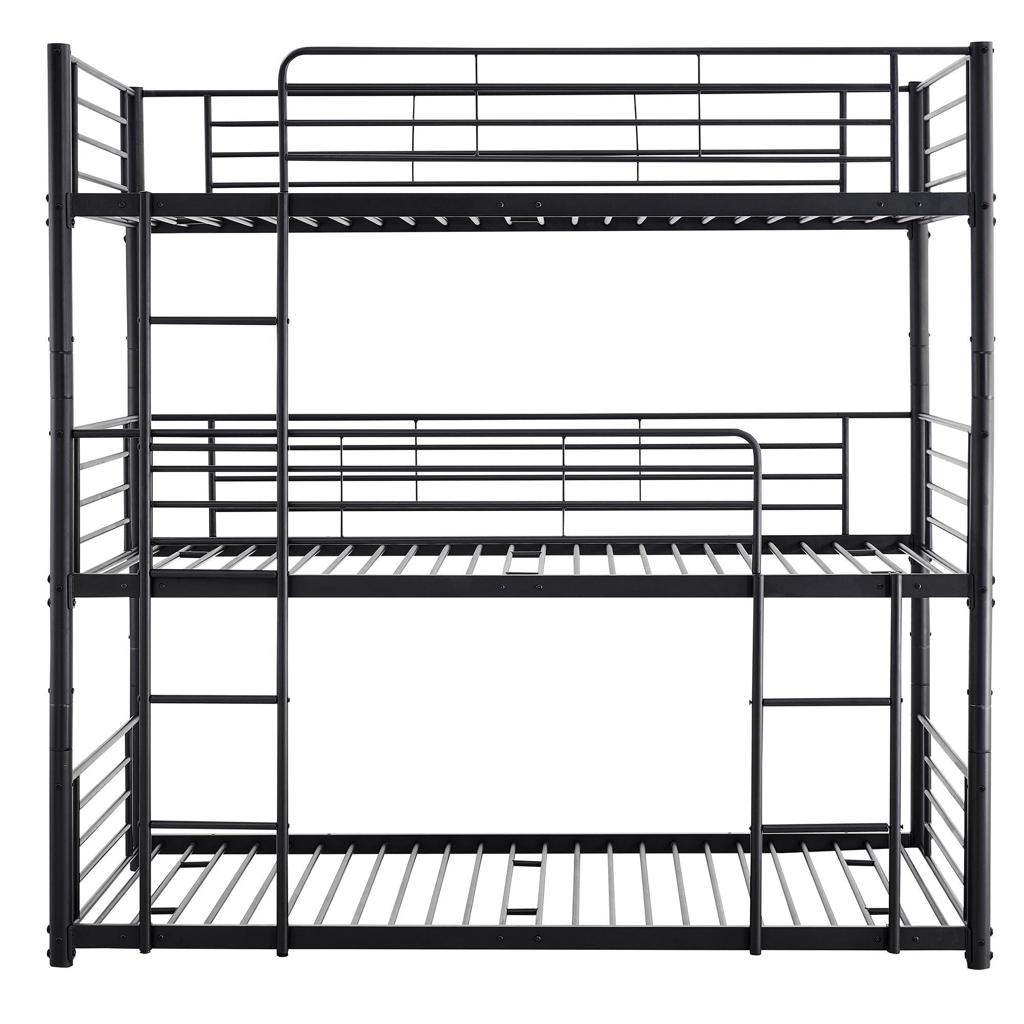 Twin-Twin-Twin Triple Bed with Built-in Ladder, Divided into Three Separate Beds,Black