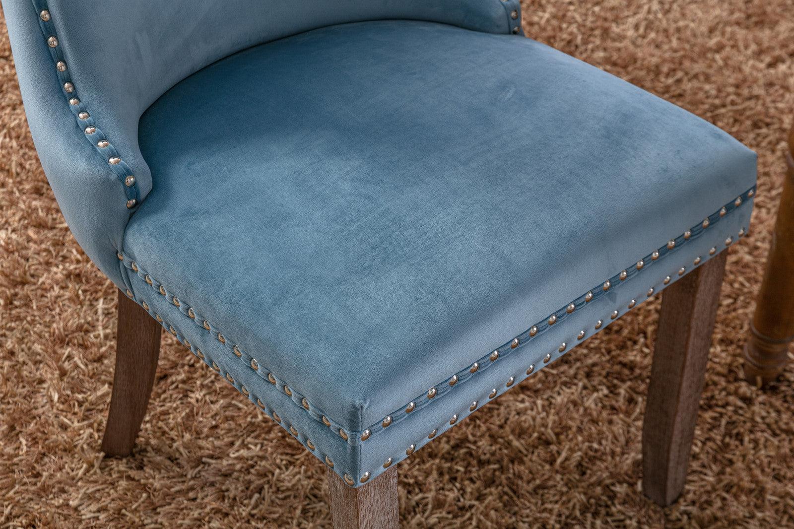 Cream Upholstered Wing-Back Dining Chair with Backstitching Nailhead Trim and Solid Wood Legs,Set of 2, Light Blue