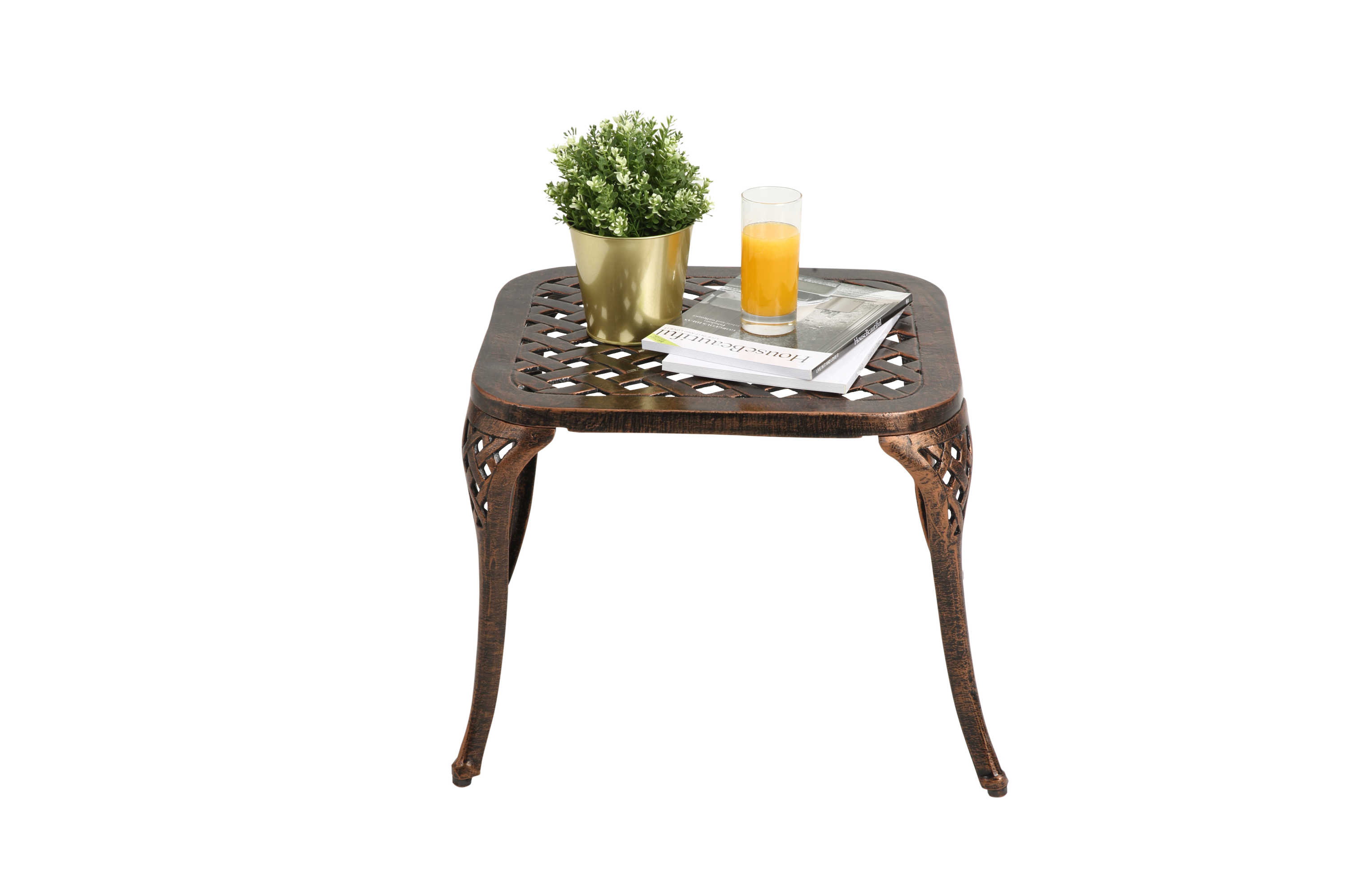 Patio End Table, Outdoor Side Table Cast Aluminum Metal Furniture - Bronze