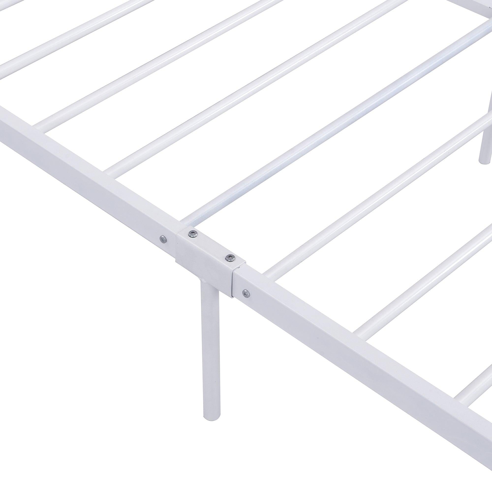 Full Size Metal Platform Bed Frame with Sockets, USB Ports and Slat Support ,No Box Spring Needed White