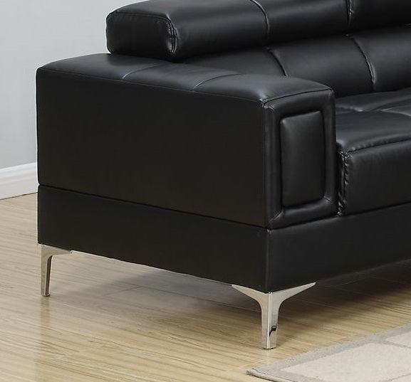 Black Faux Leather Living Room 2pc Sofa set Sofa And Loveseat Furniture Couch Unique Design Metal Legs Adjustable Headrest