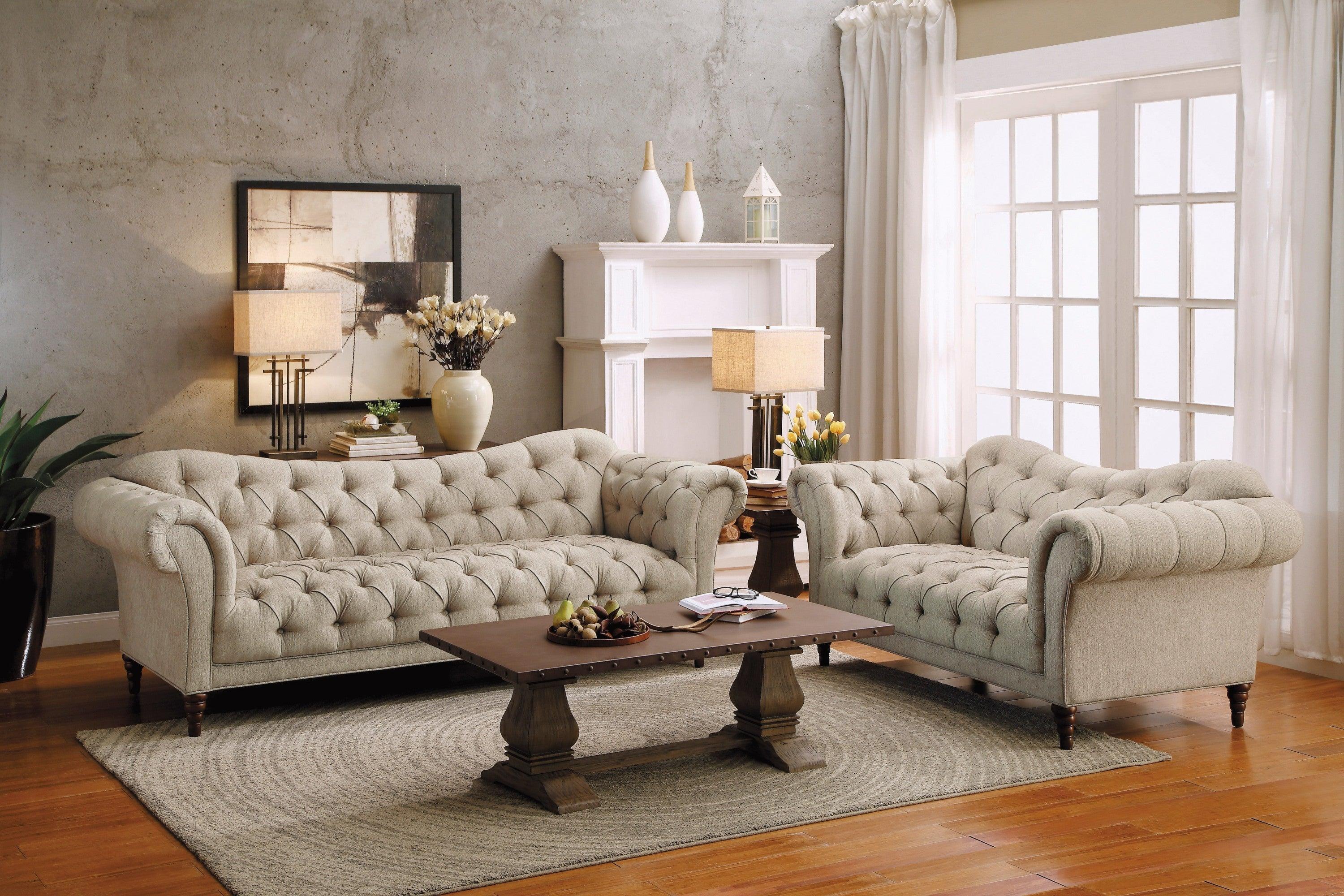 Traditional Style Button-Tufted 1pc Sofa Rolled Arms Brown Tone Fabric Upholstered Classic Look Furniture