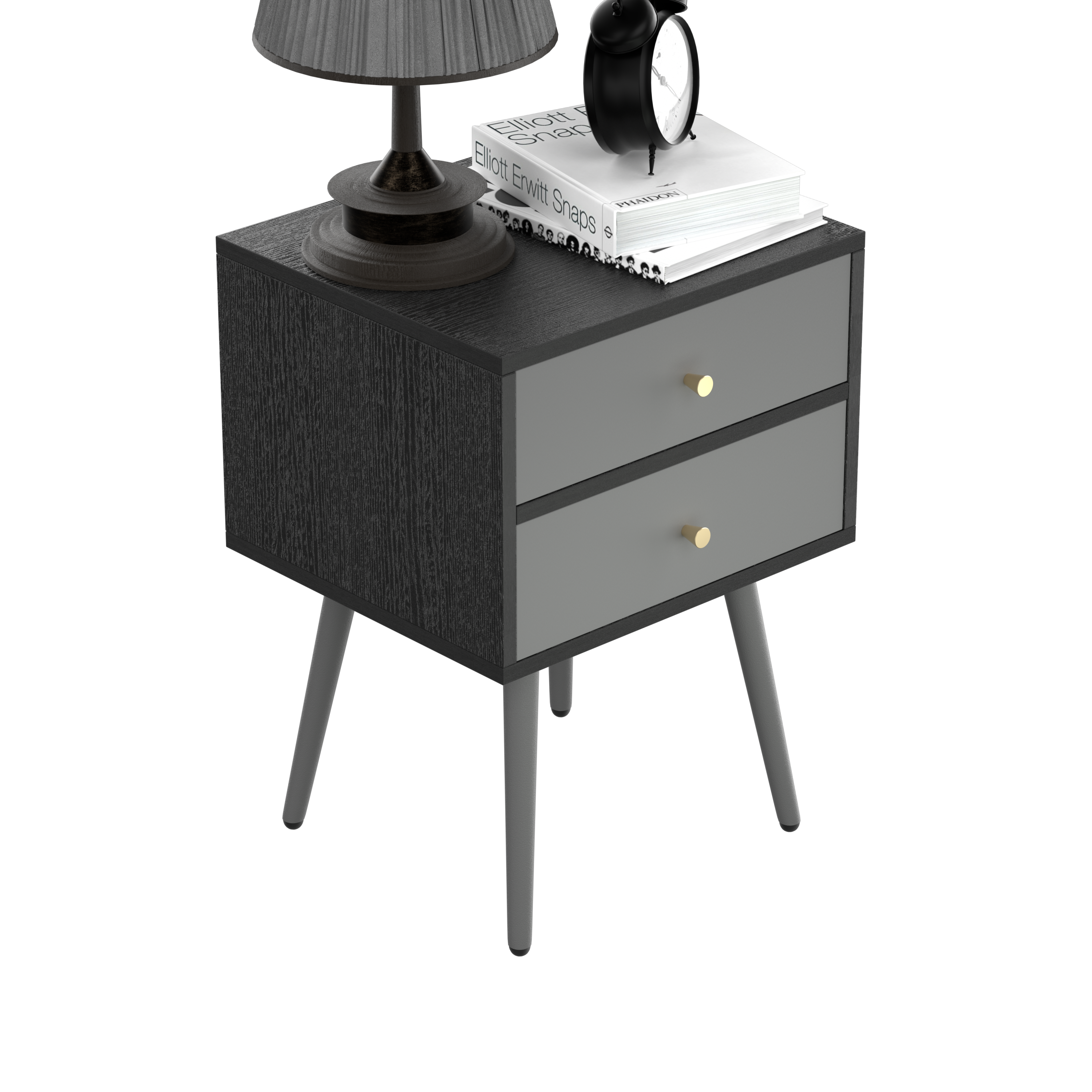 UpdateModern Nightstand with 2Drawers, Suitable for Bedroom/Living Room/Side Table (Dark Grey)