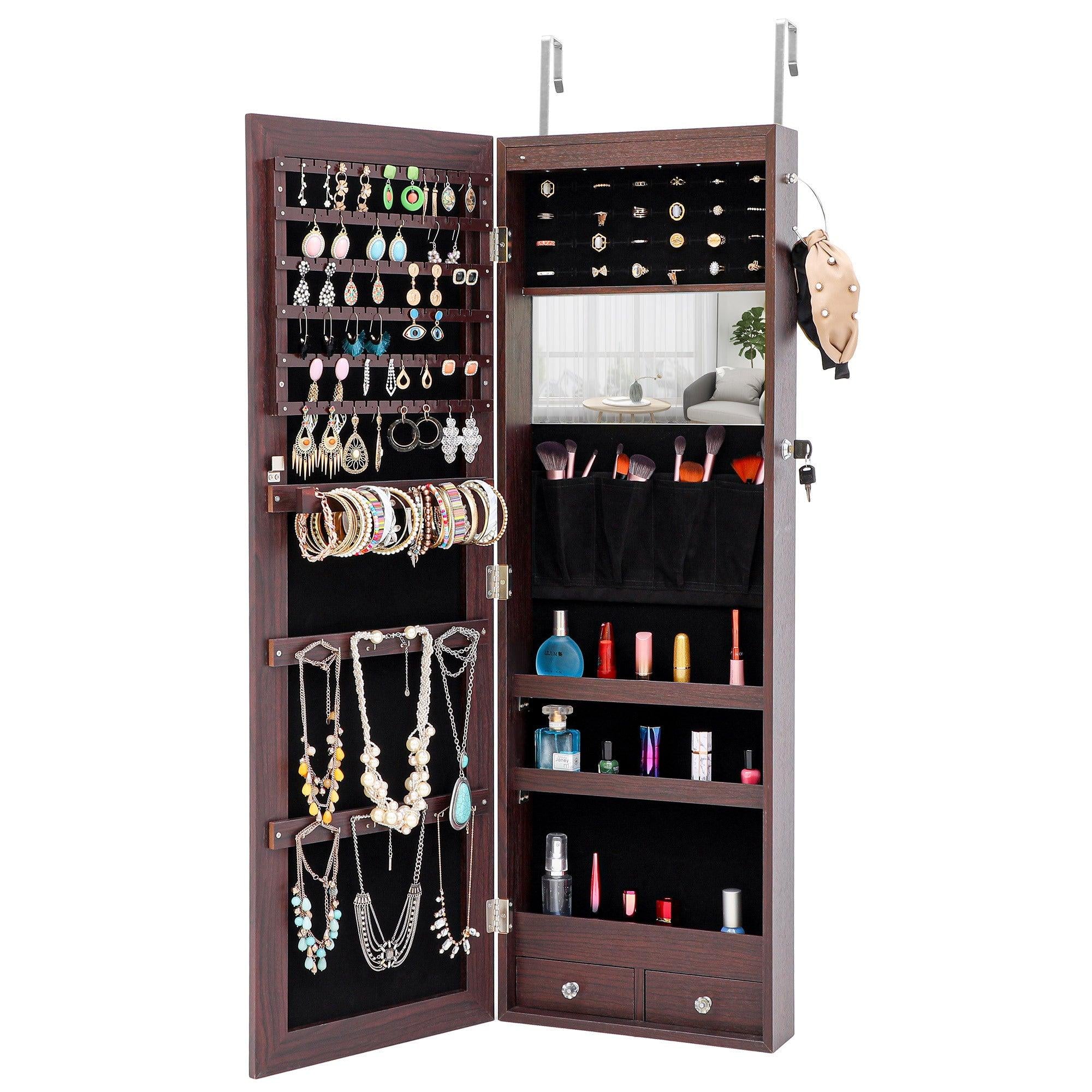 Fashion Simple JewelryStorage Mirror Cabinet With LED Lights Can Be Hung On The Door Or Wall