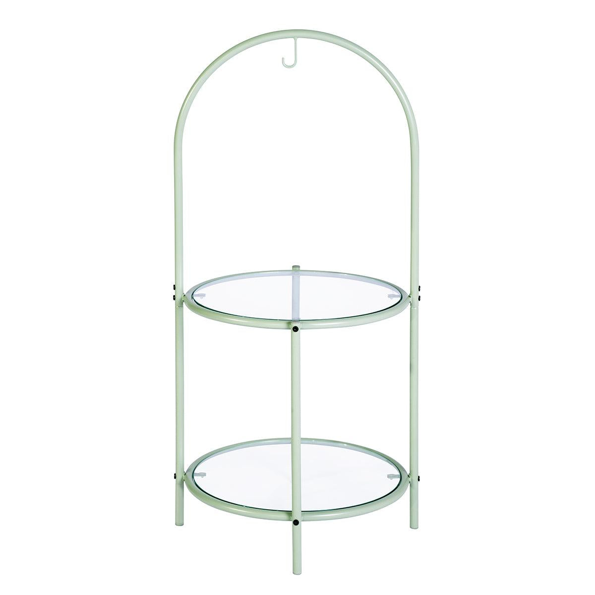 Glass Top End Table withStorage,Round Multi-Tiered Plant Stand - Mint green