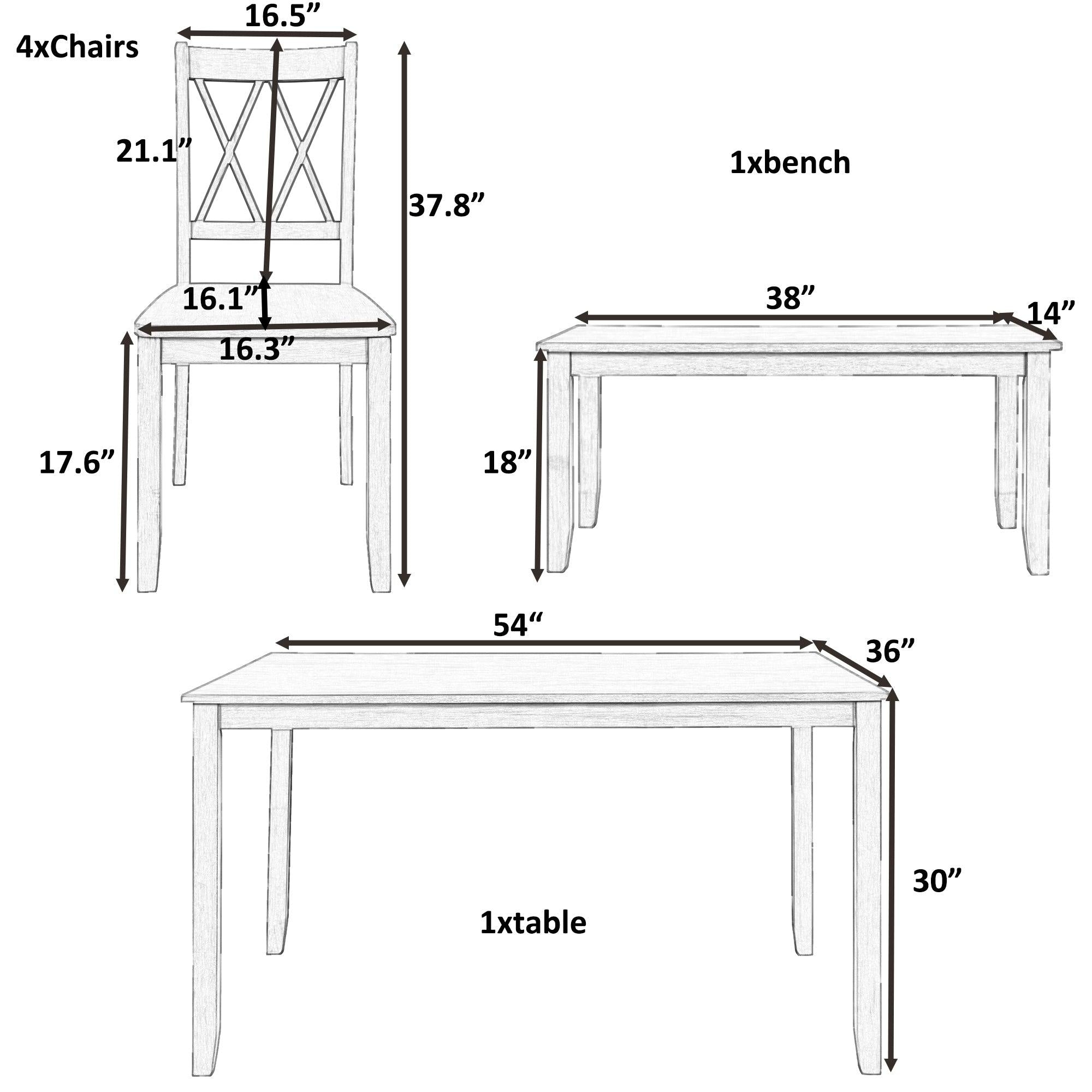 6-piece Wooden Kitchen Table set, Farmhouse Rustic Dining Table set with Cross Back 4 Chairs and Bench,White+Cherry