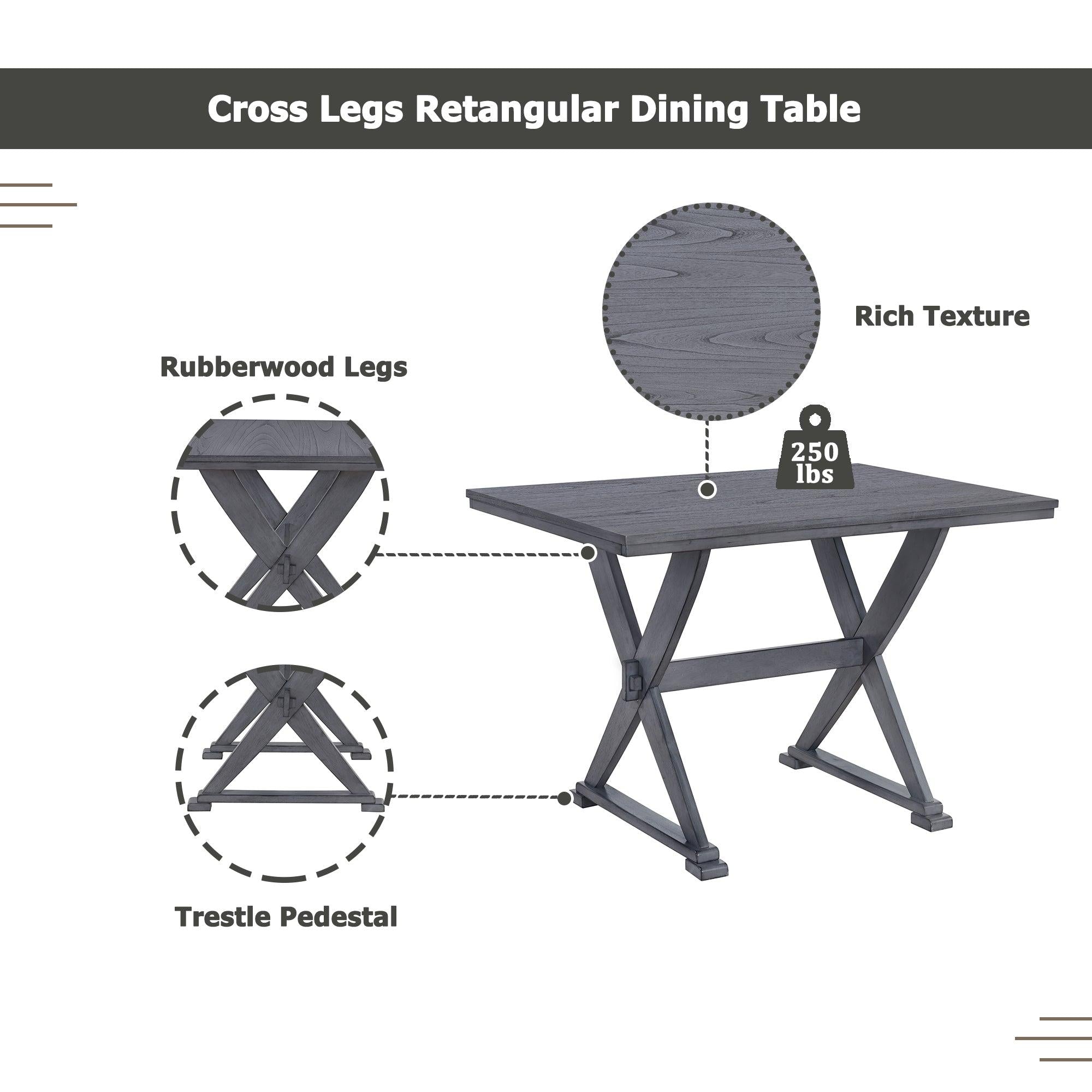 Mid-Century Wood 5-Piece Dining Table Set with 4 Upholstered Dining Chairs for Small Places, Antique Grey