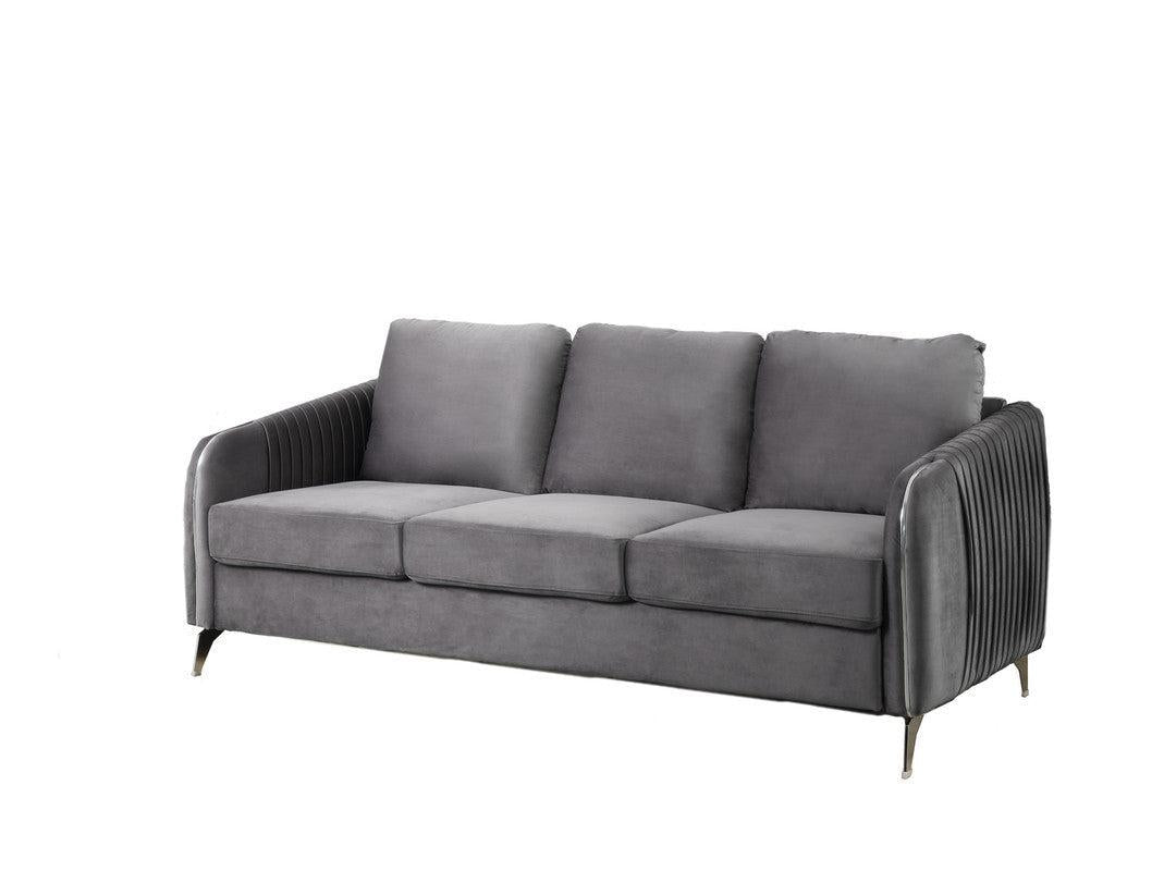 Hathaway Gray Velvet Fabric Sofa Loveseat Chair Living Room Set