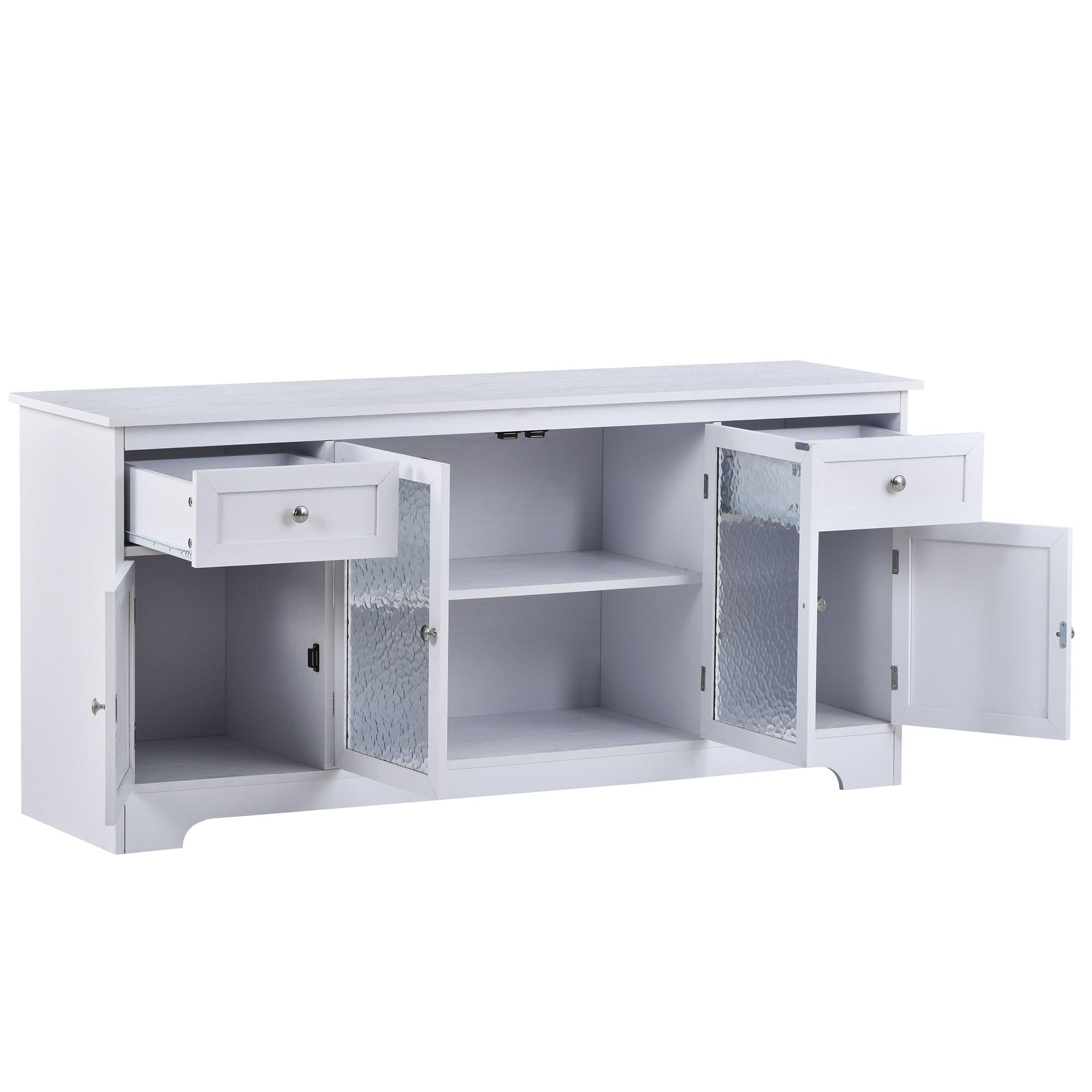 TV Stand for TV up to 65in with 4 Doors Adjustable Panels Open Style Cabinet, Sideboard for Living room, White