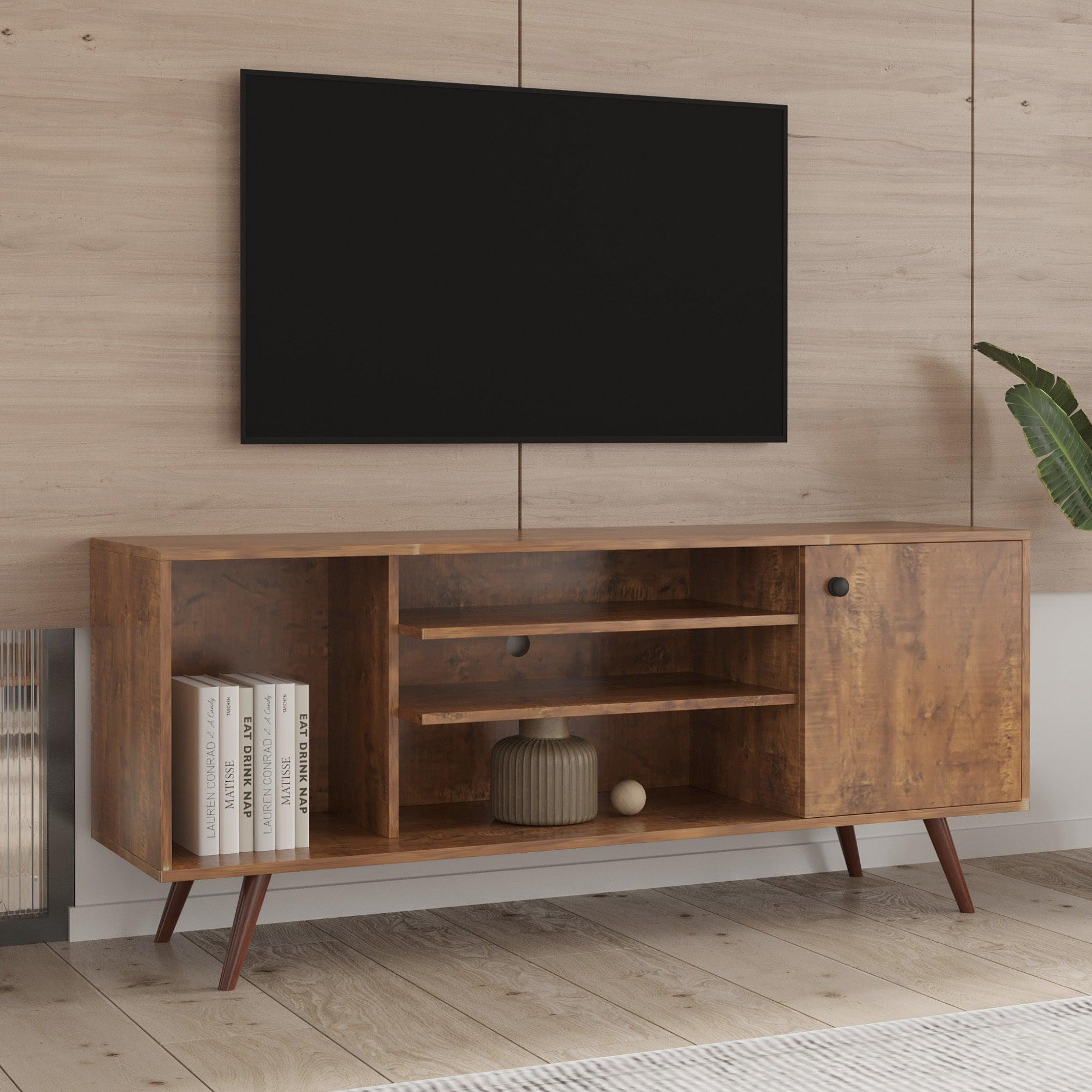 TV Stand Use in Living Room Furniture with 1Storage and 2 shelves Cabinet, high quality particle board,Walnut