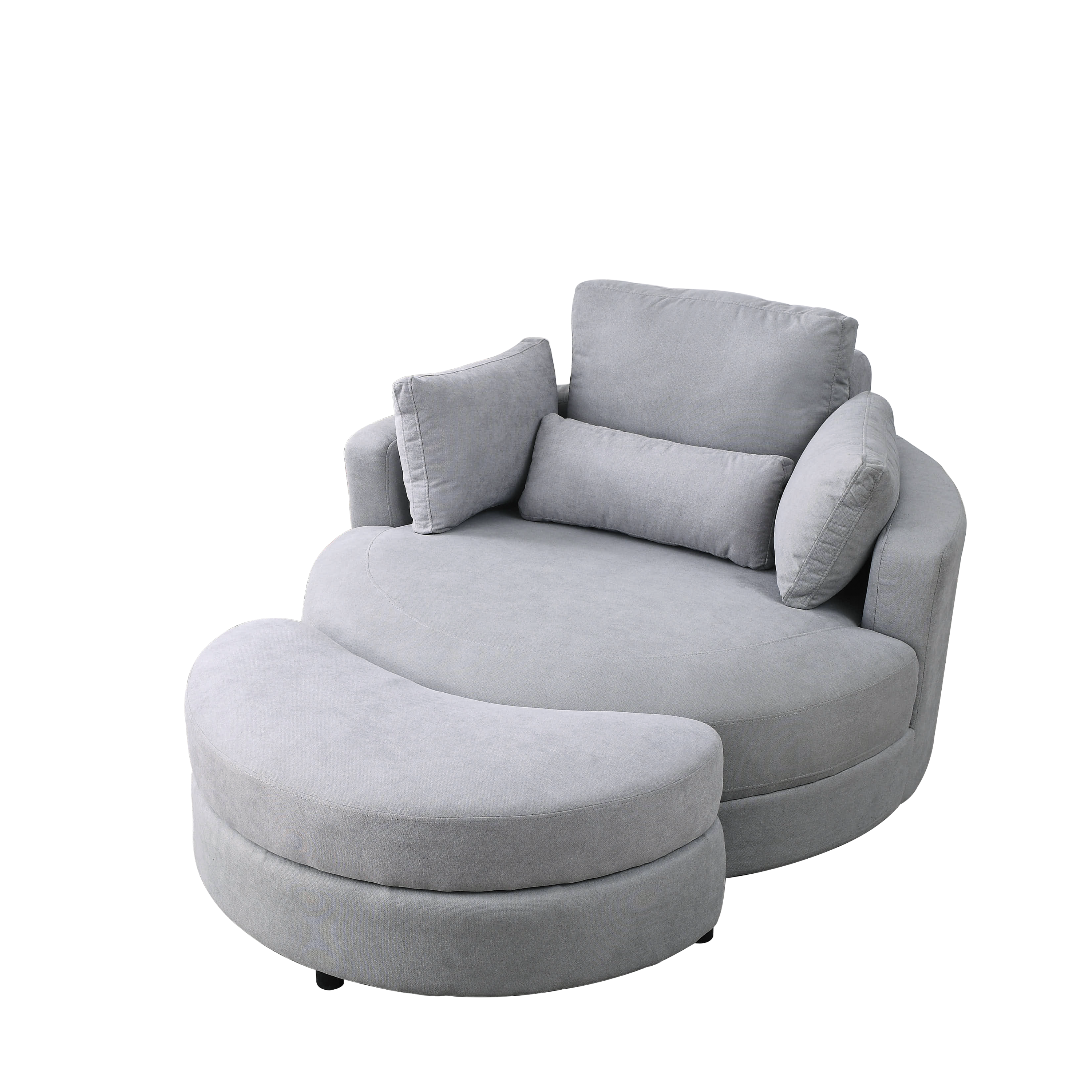 Swivel Accent BarrelModern Grey Sofa Lounge Club Big Round Chair withStorage Ottoman Linen Fabric for Living Room Hotel with Pillows