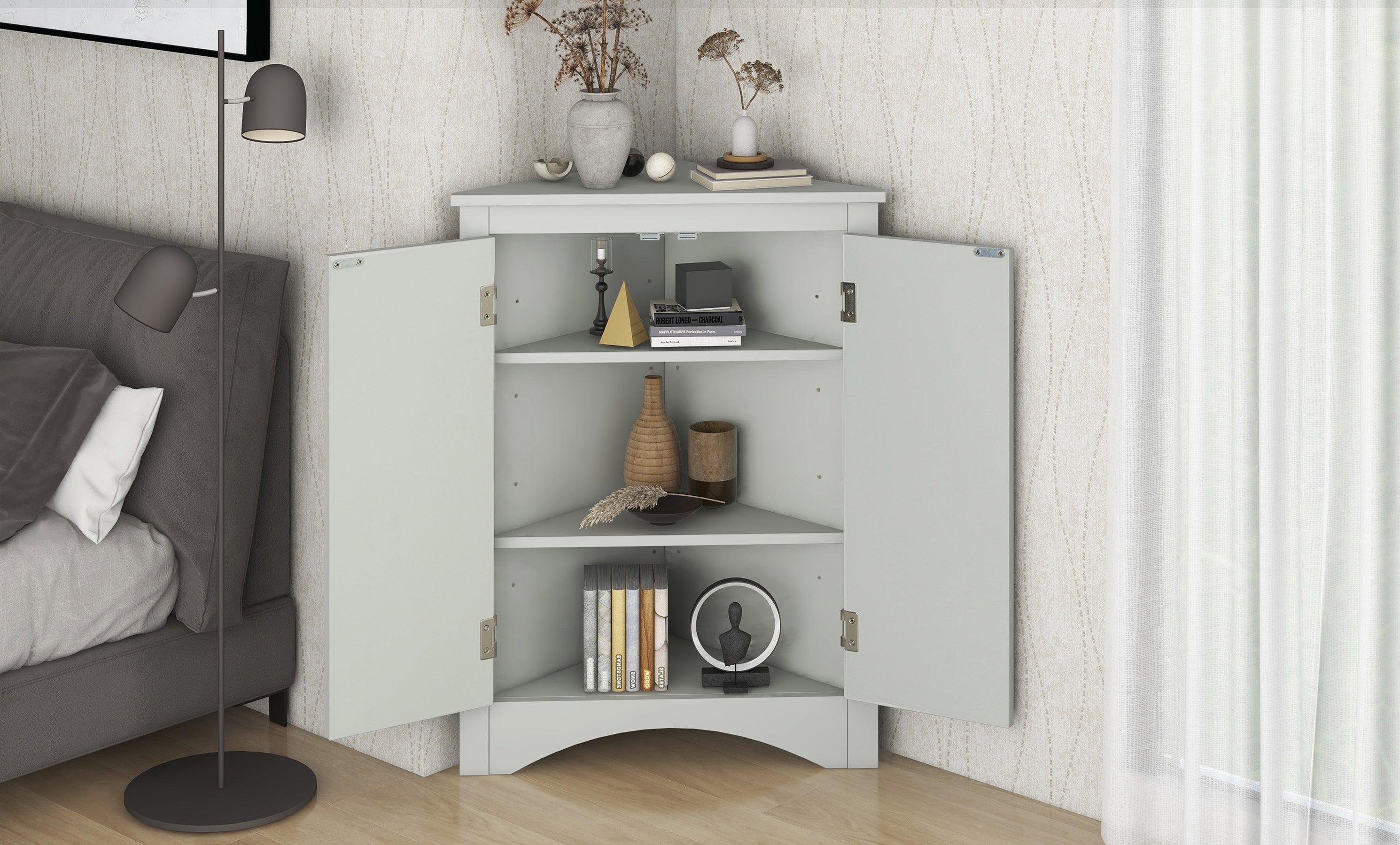 Grey Triangle BathroomStorage Cabinet with Adjustable Shelves, Freestanding Floor Cabinet for Home Kitchen