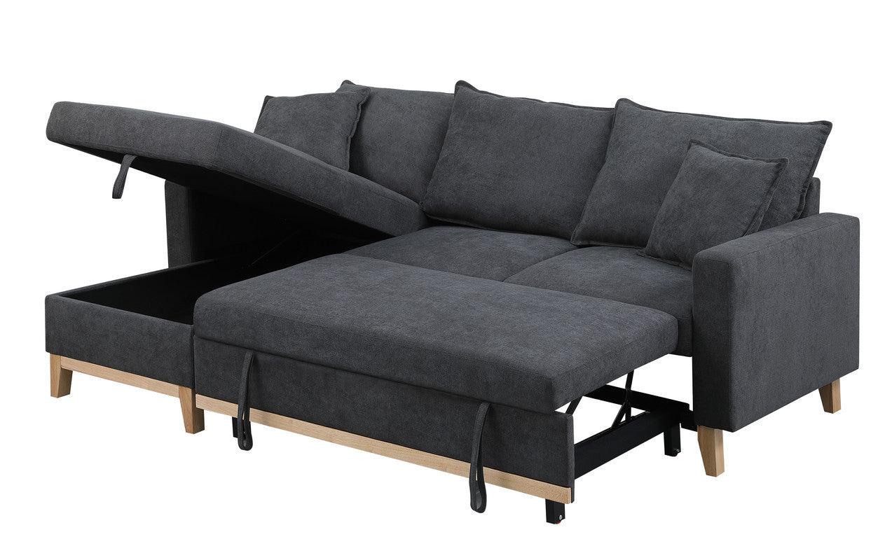 Colton Dark Gray Woven Reversible Sleeper Sectional Sofa withStorage Chaise